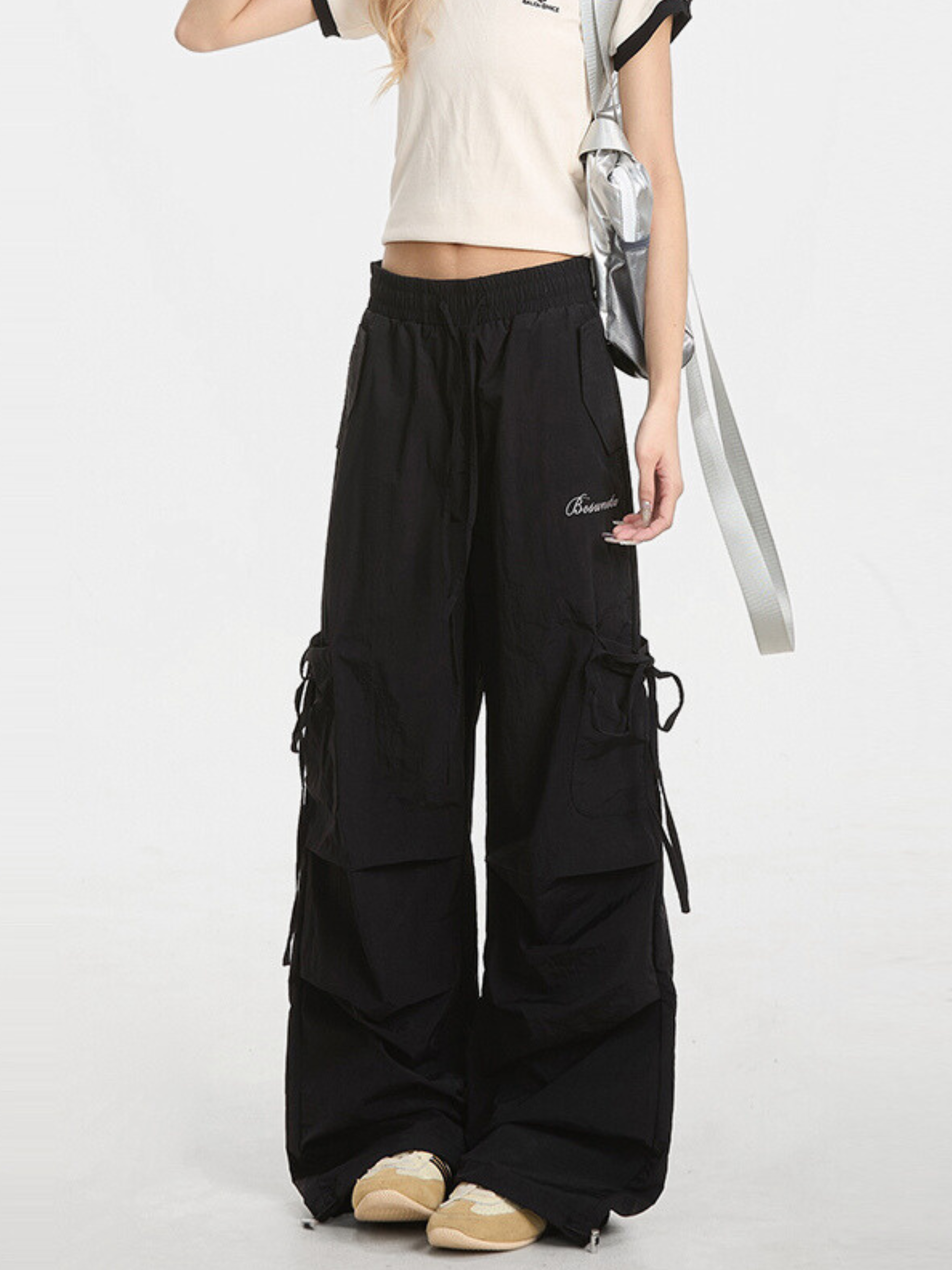 Aquarun - Women's Bow-Tie Strap Pleated Cargo Pants