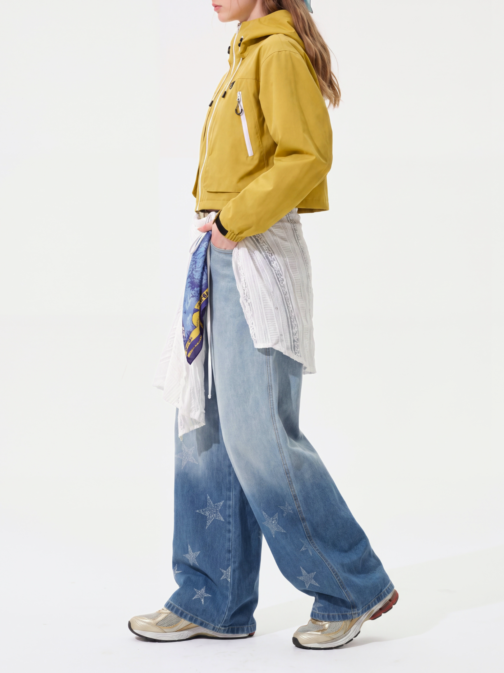 Fieldtrace - Unisex Washed Gradient Star-Print Baggy Jeans