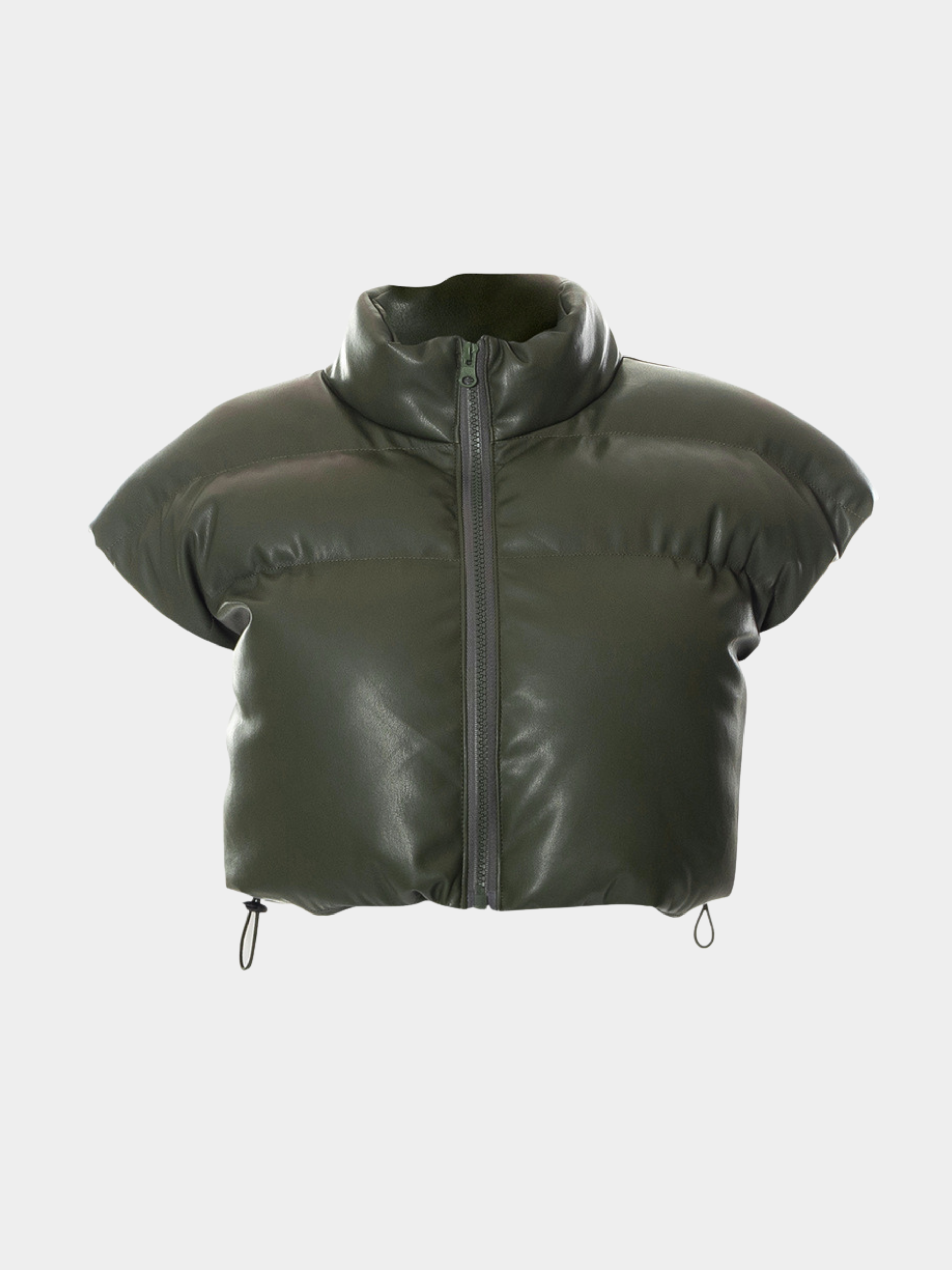 Snowscape - Women's Duck Down Padded Leather-Look Stand Collar Vest