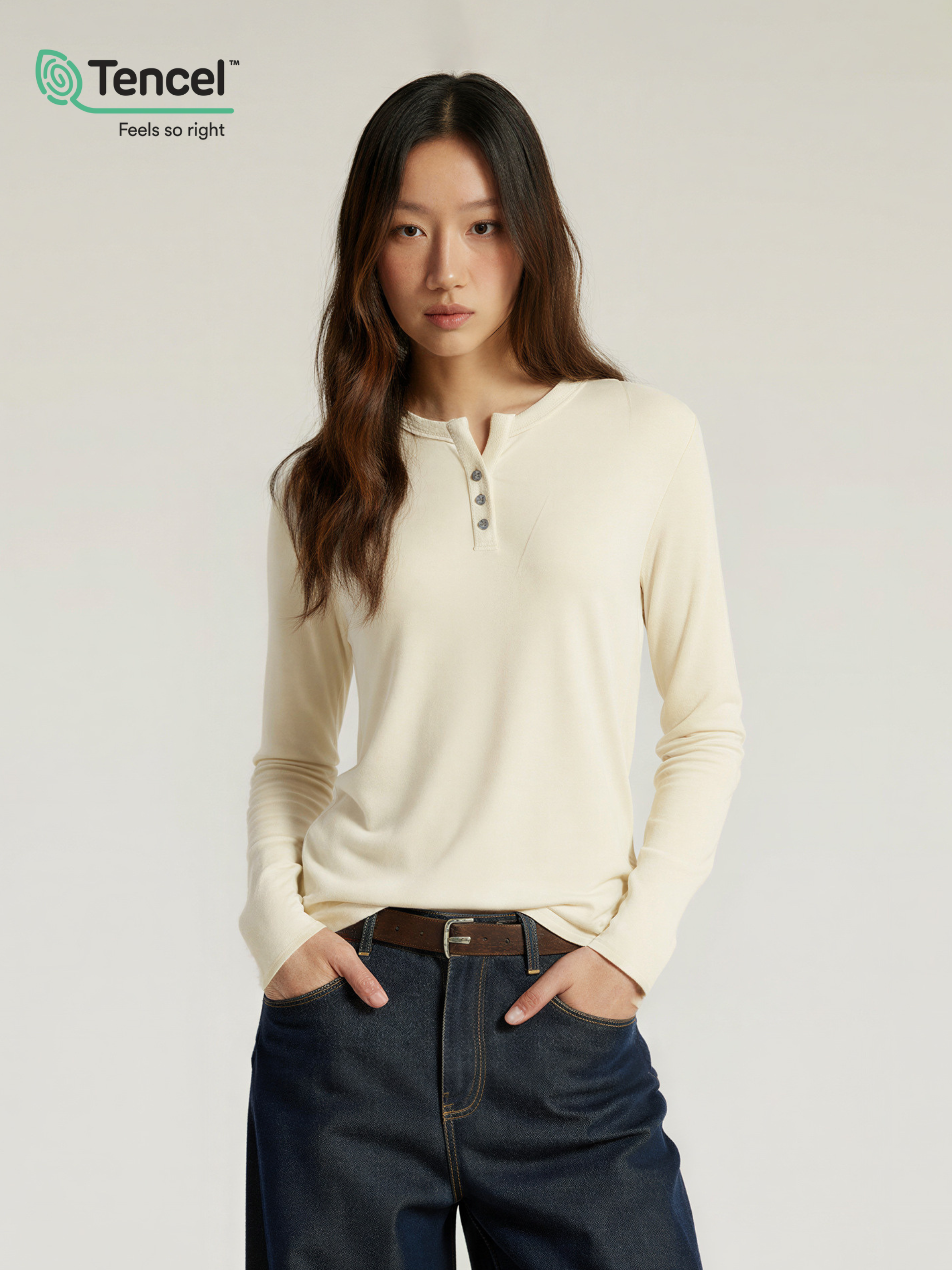 Ashford - Women's TENCEL™ Henley Neck Slim-Fit Long Sleeve Tee