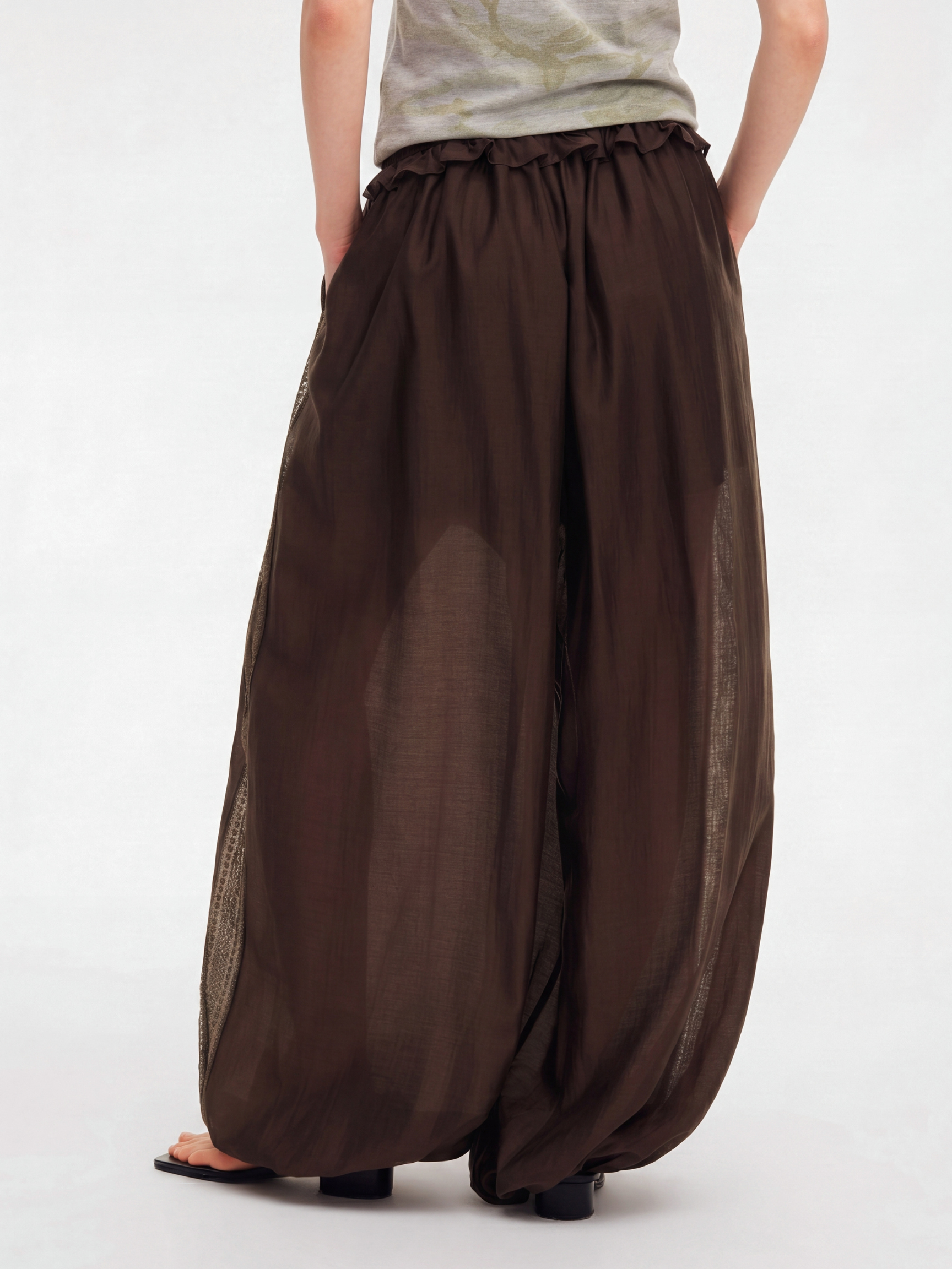 BirchWisp - Women's Lace Panel Drawstring Waist Balloon Pants
