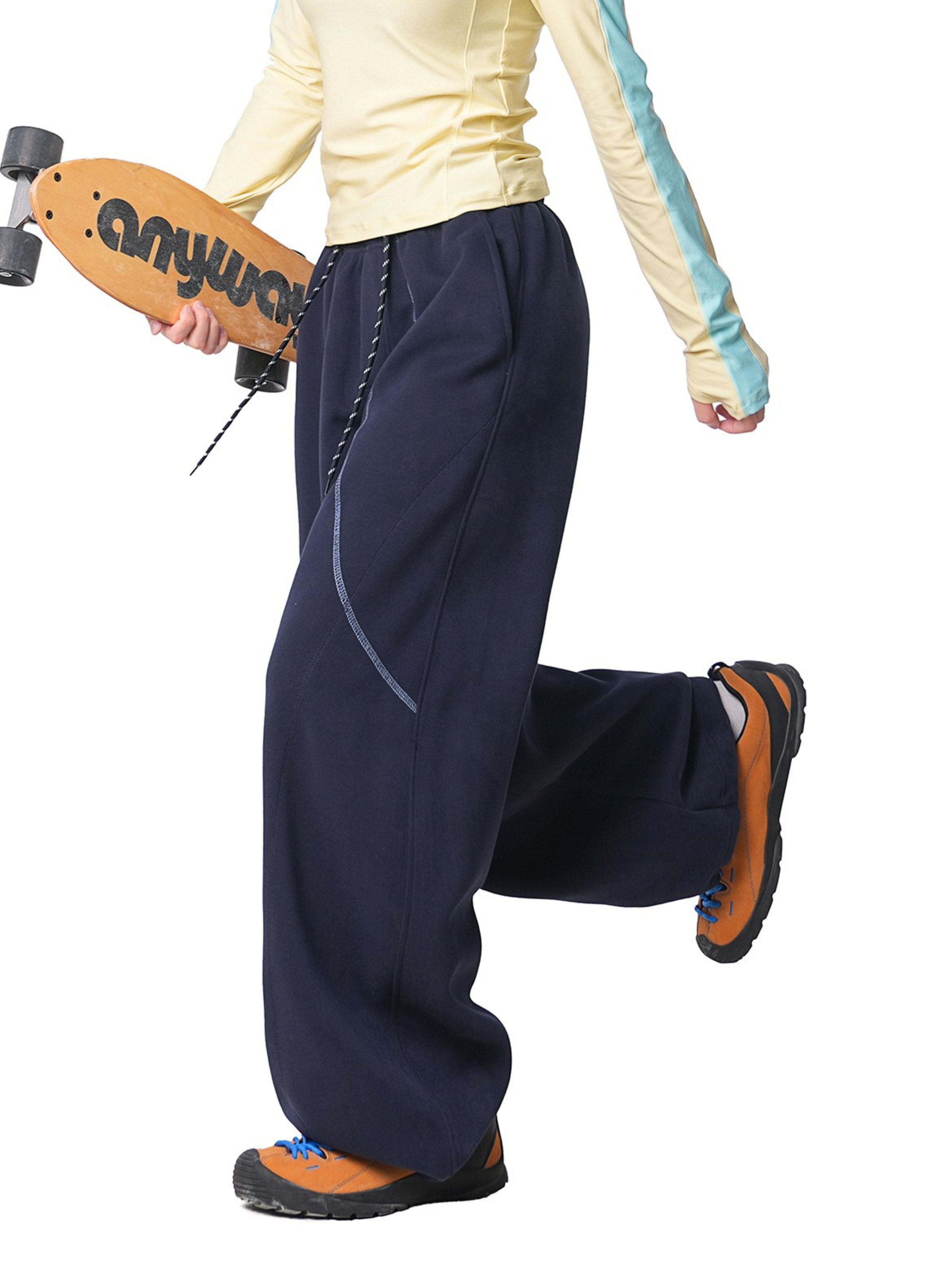 FrostField - Unisex Color-Stitch Contrast Relaxed Straight Sweatpants