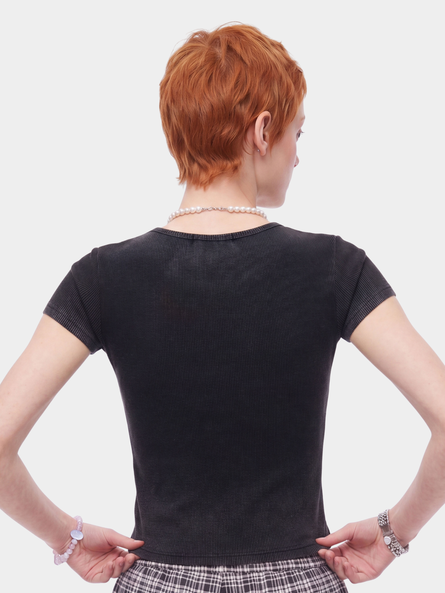 GlitzTee - Women's Gradient Washed Rhinestone Letter Crew Neck Top