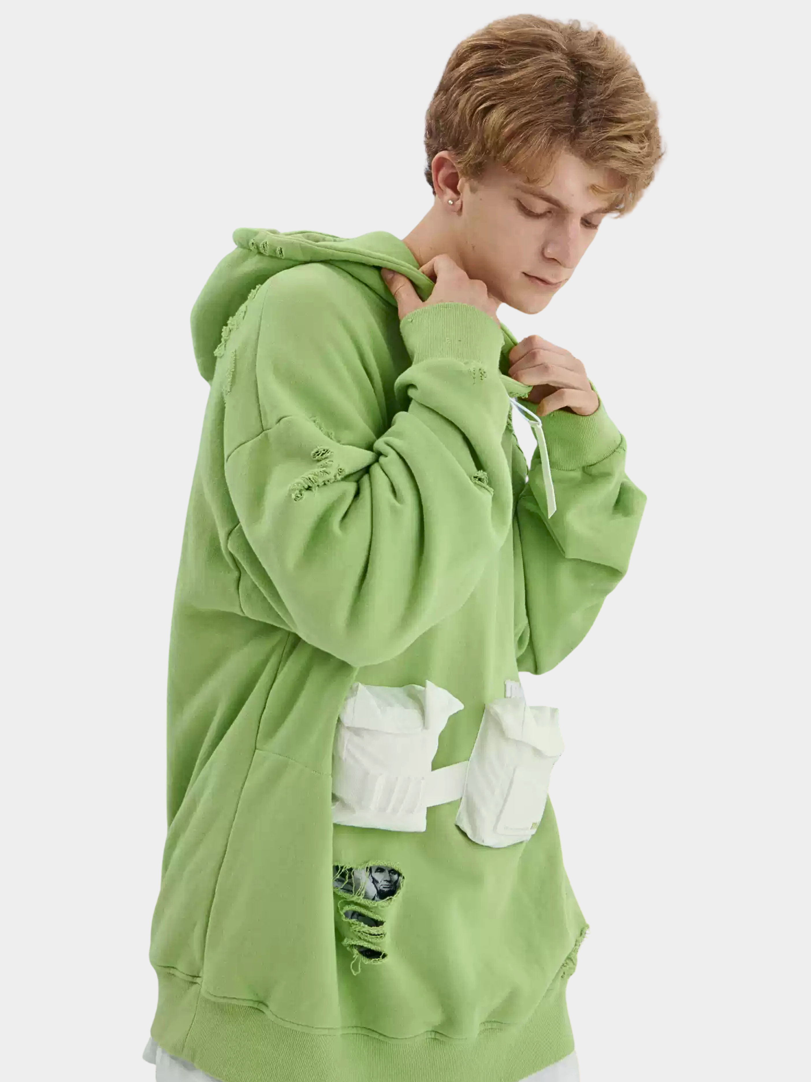 HeatLamp - Men's Washed Distressed Embroidered Pocket Hoodie