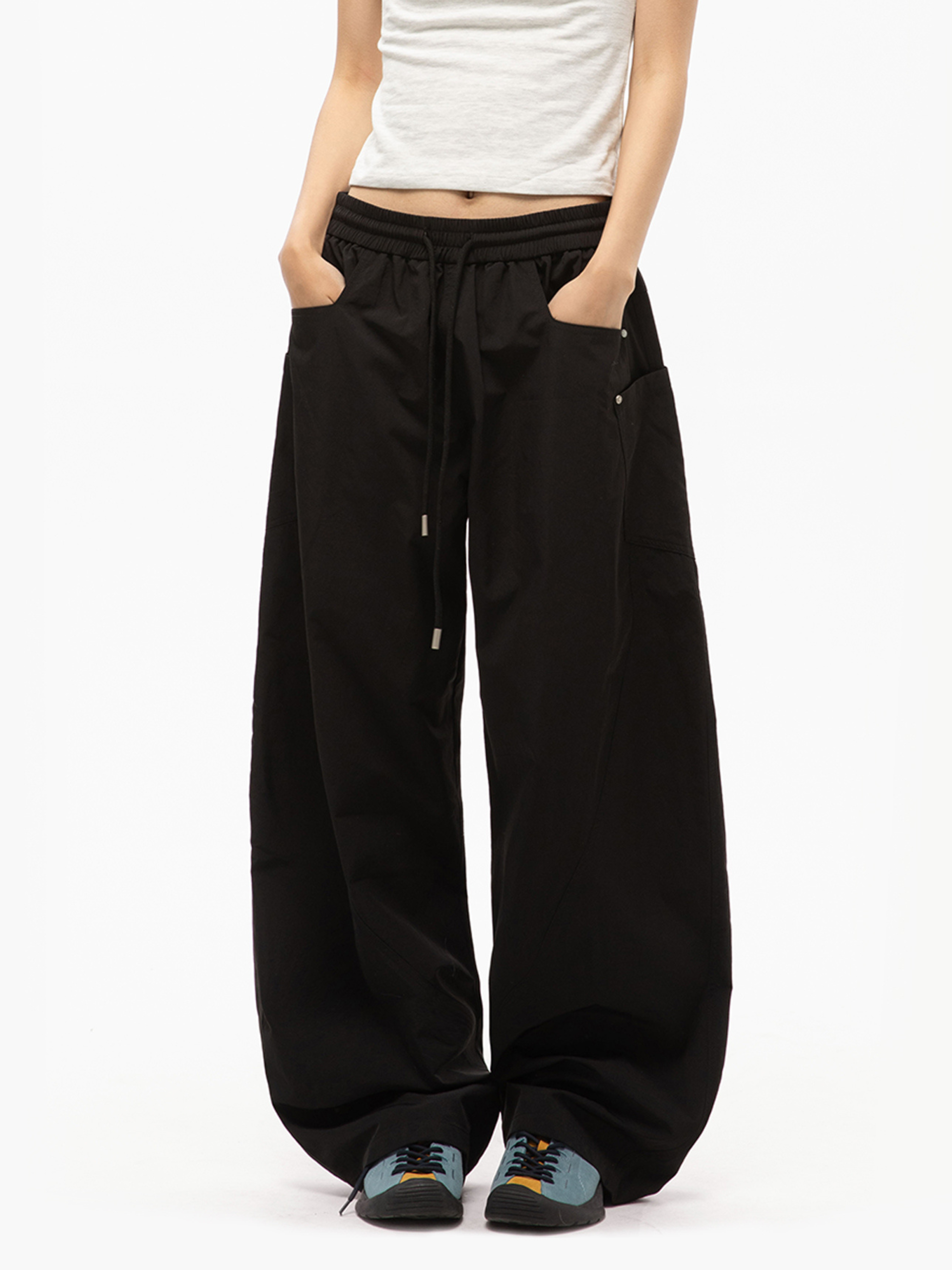 Rocky - Women's Multi-Pocket Contrast-Stitch Loose Straight Scimitar Pants