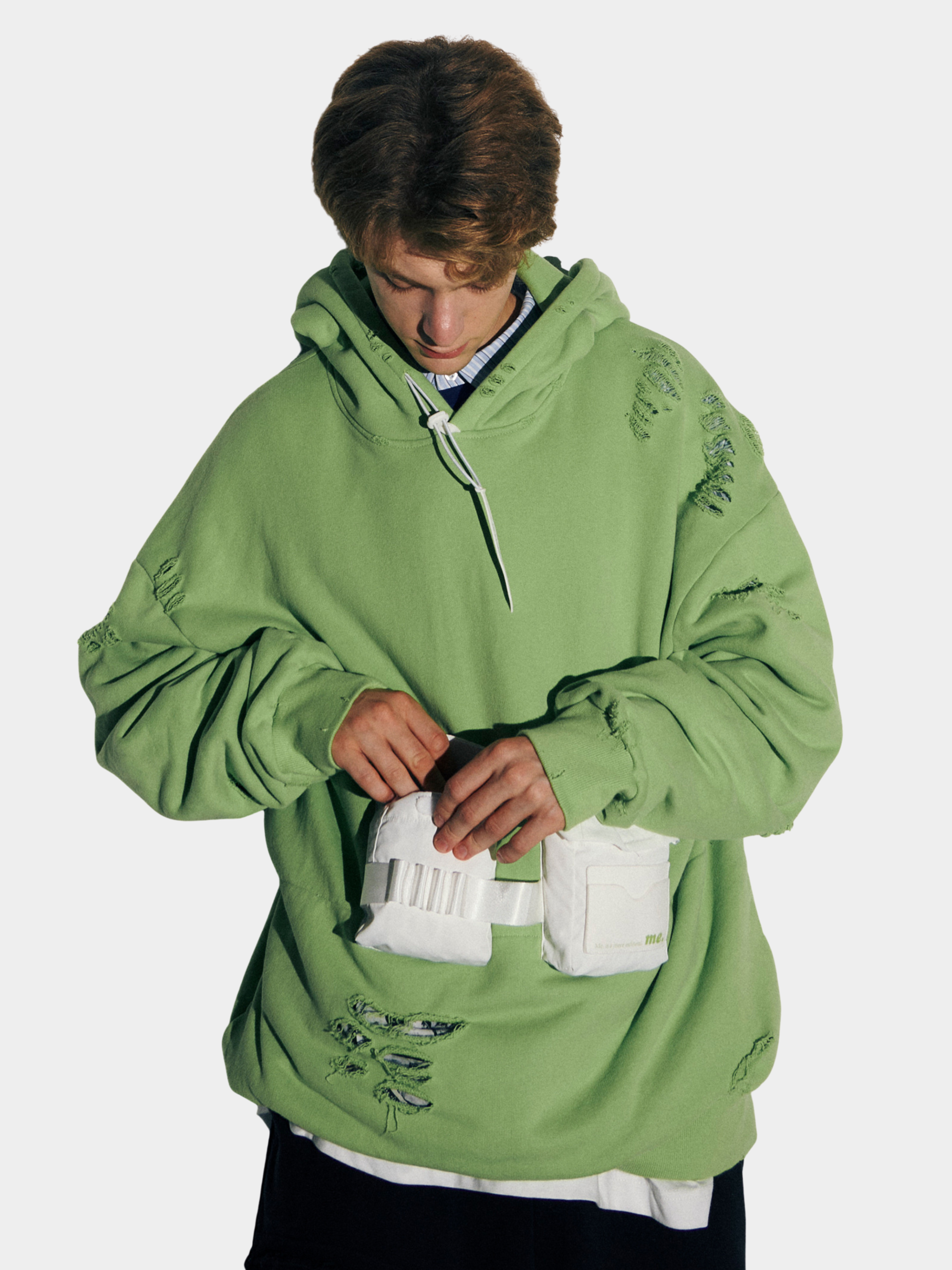HeatLamp - Men's Washed Distressed Embroidered Pocket Hoodie