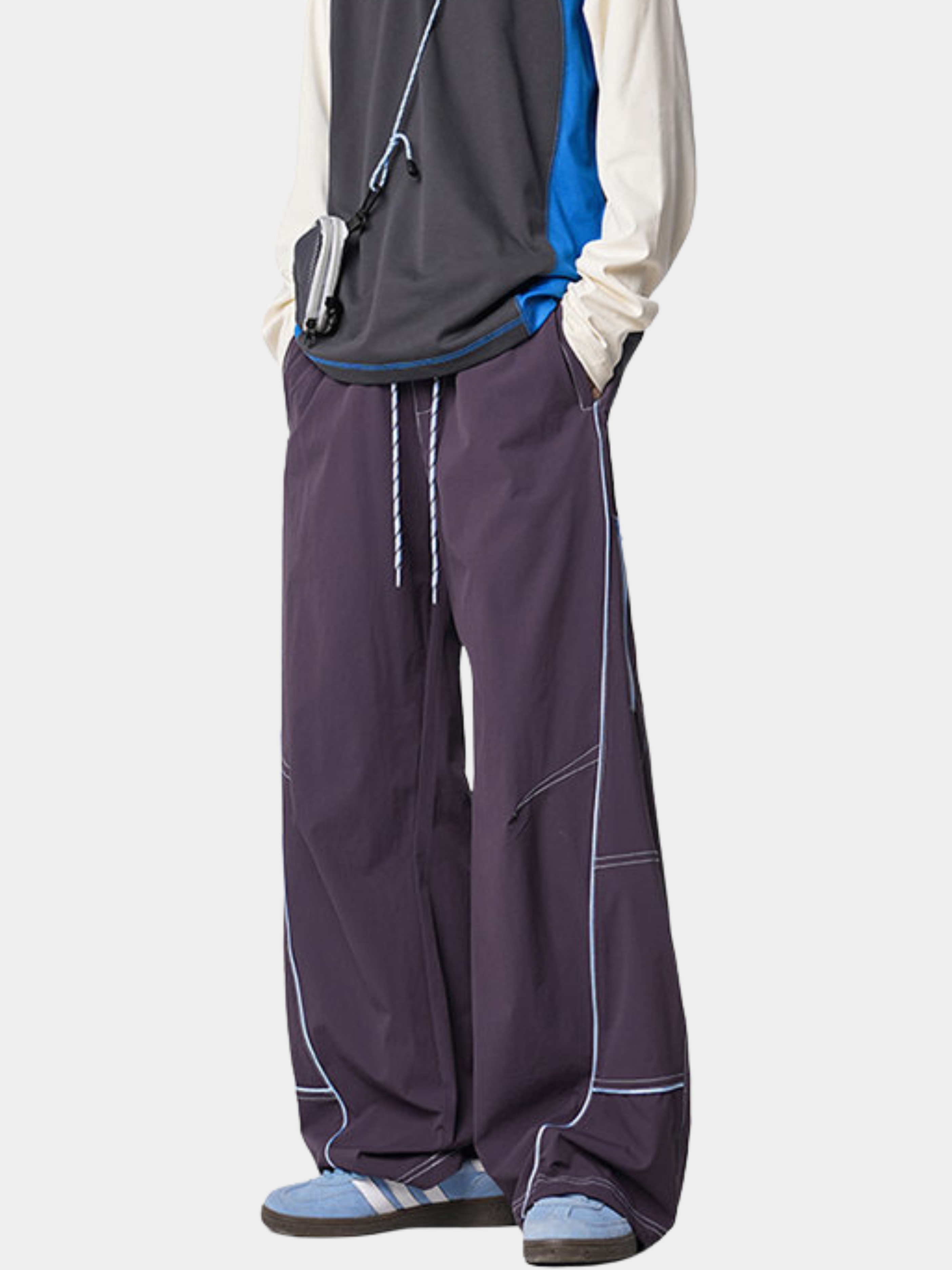 FoxView - Unisex Three-Proof Colorblock Striped Curved-Cut Pants