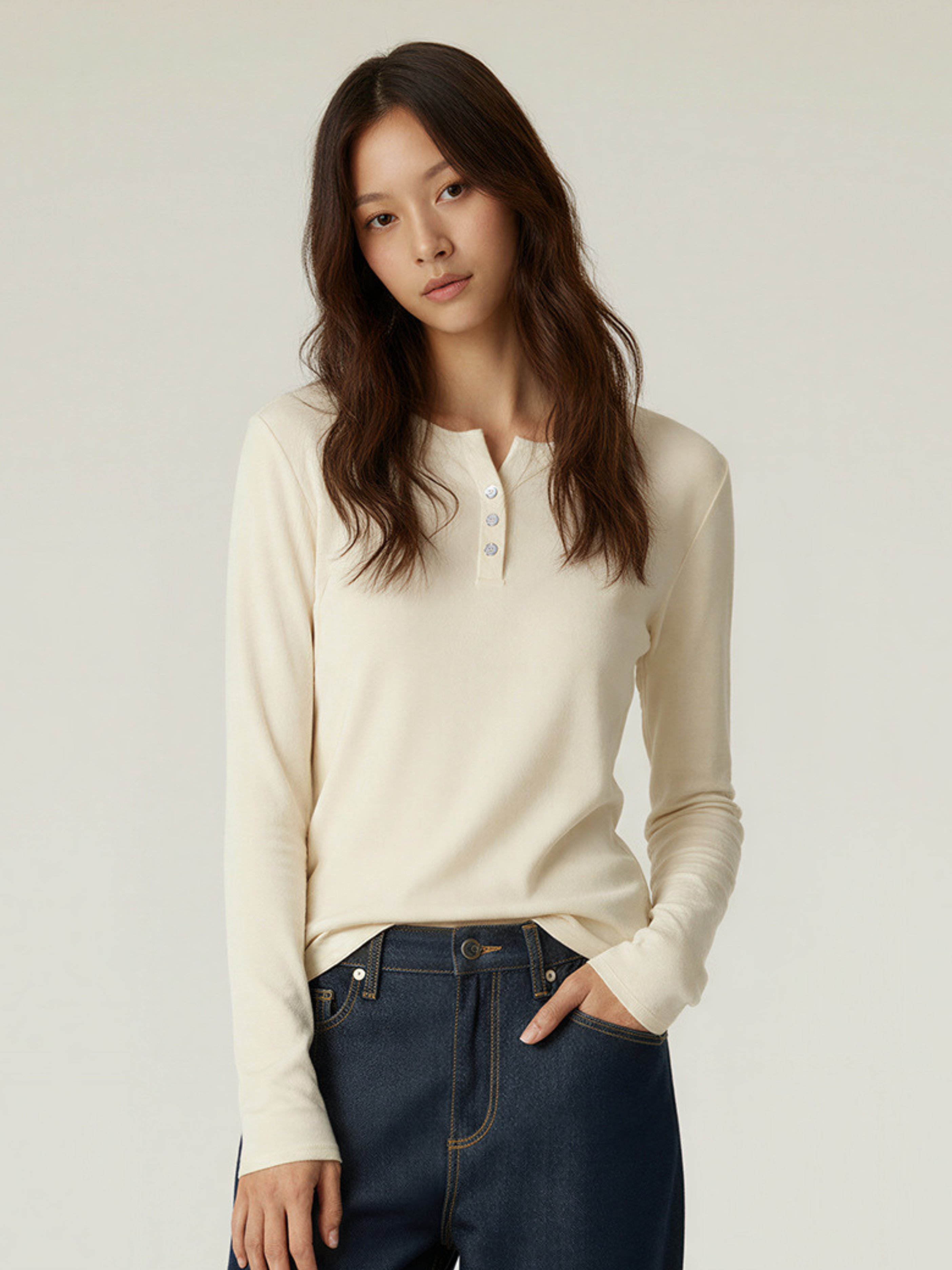 Ashford - Women's TENCEL™ Henley Neck Slim-Fit Long Sleeve Tee