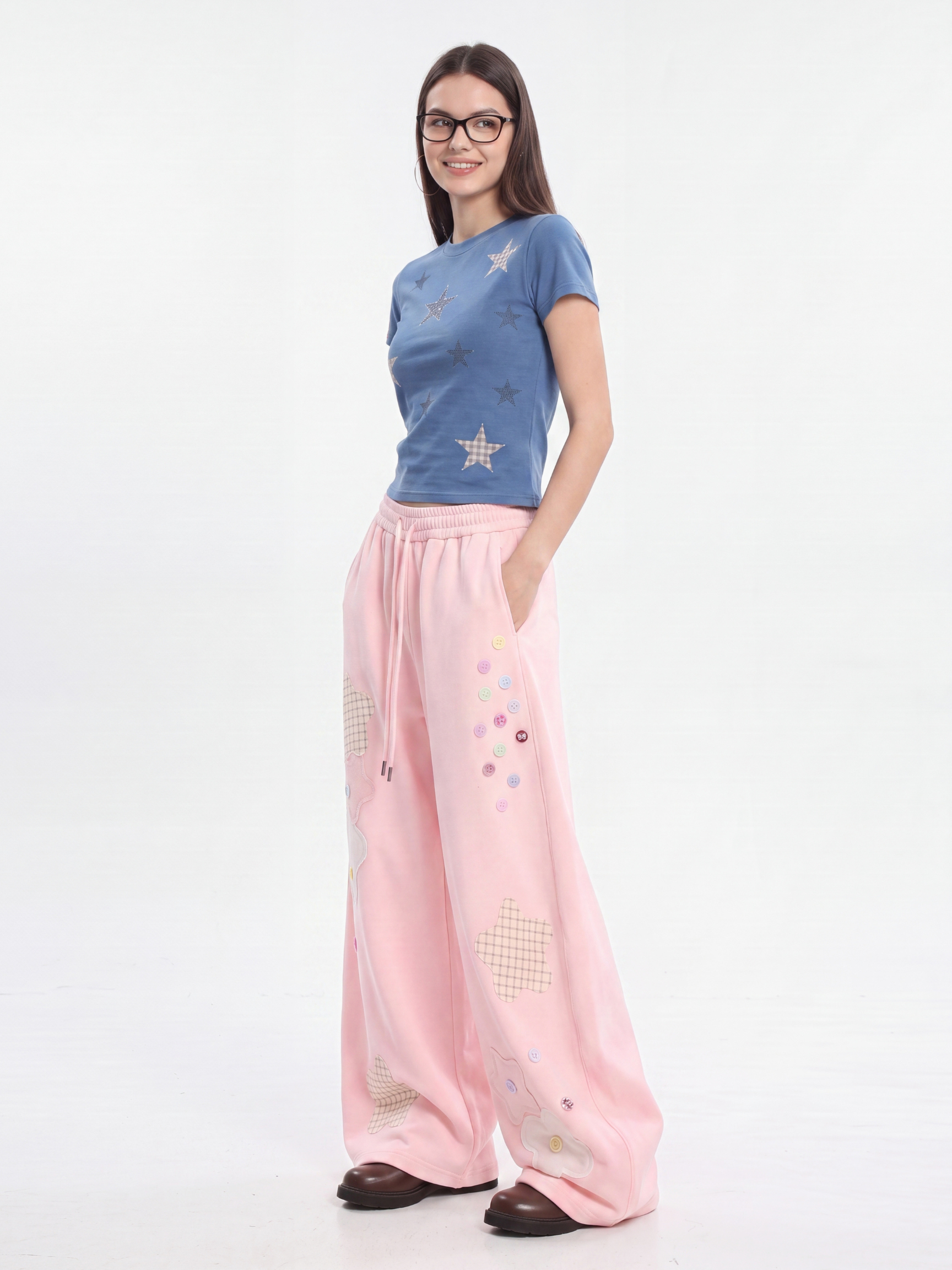 Radiance - Women's Star Patch Embroidered Relaxed Pants