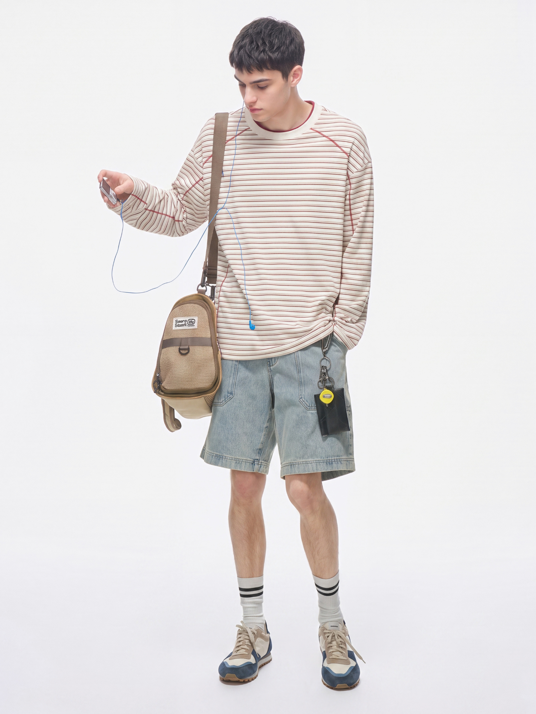 DualDrift - Color-Block Striped Crew Neck T-Shirt