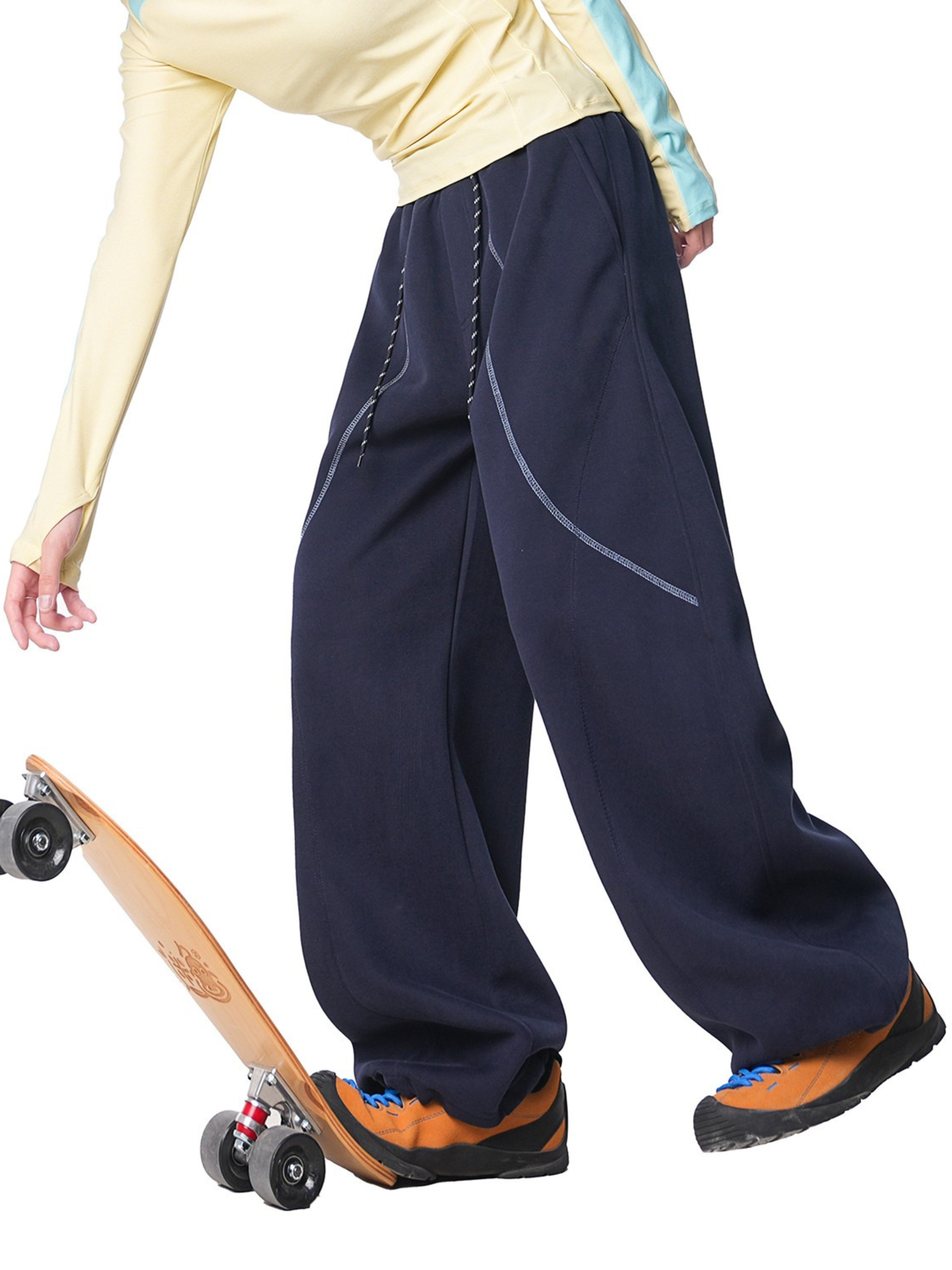 FrostField - Unisex Color-Stitch Contrast Relaxed Straight Sweatpants