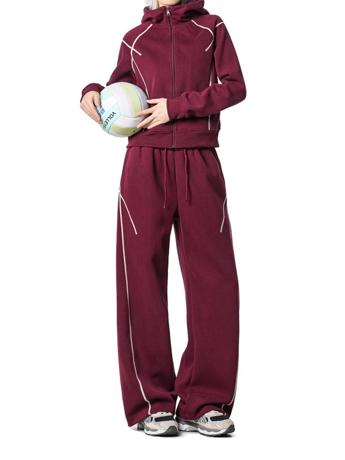 HawkSoar - Women's Contrast-Stitch Cropped Jacket & Wide-Leg Pants Set