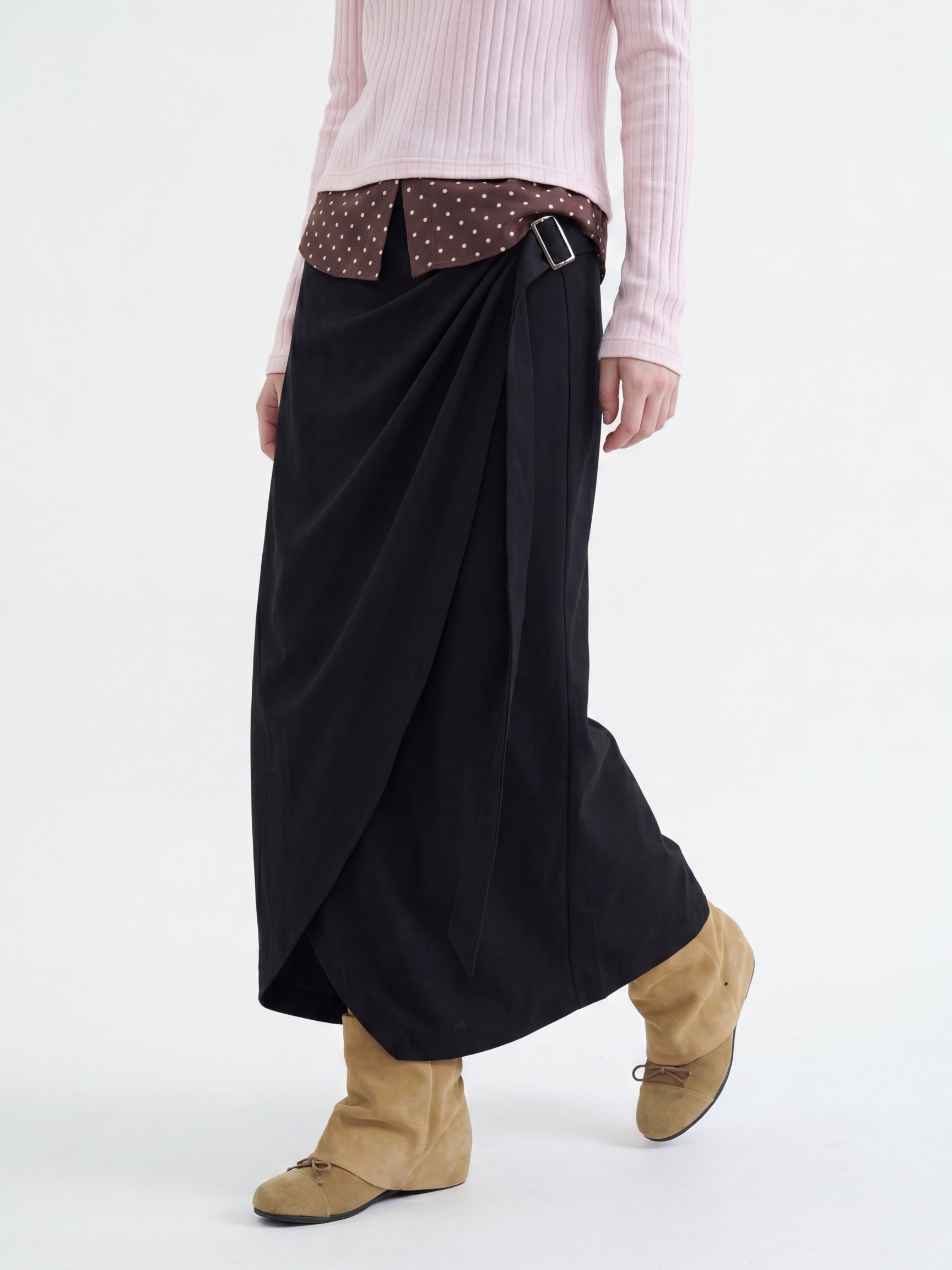 QuietFlow - Women's Adjustable Tie-Waist Linen-Look A-Line Maxi Skirt