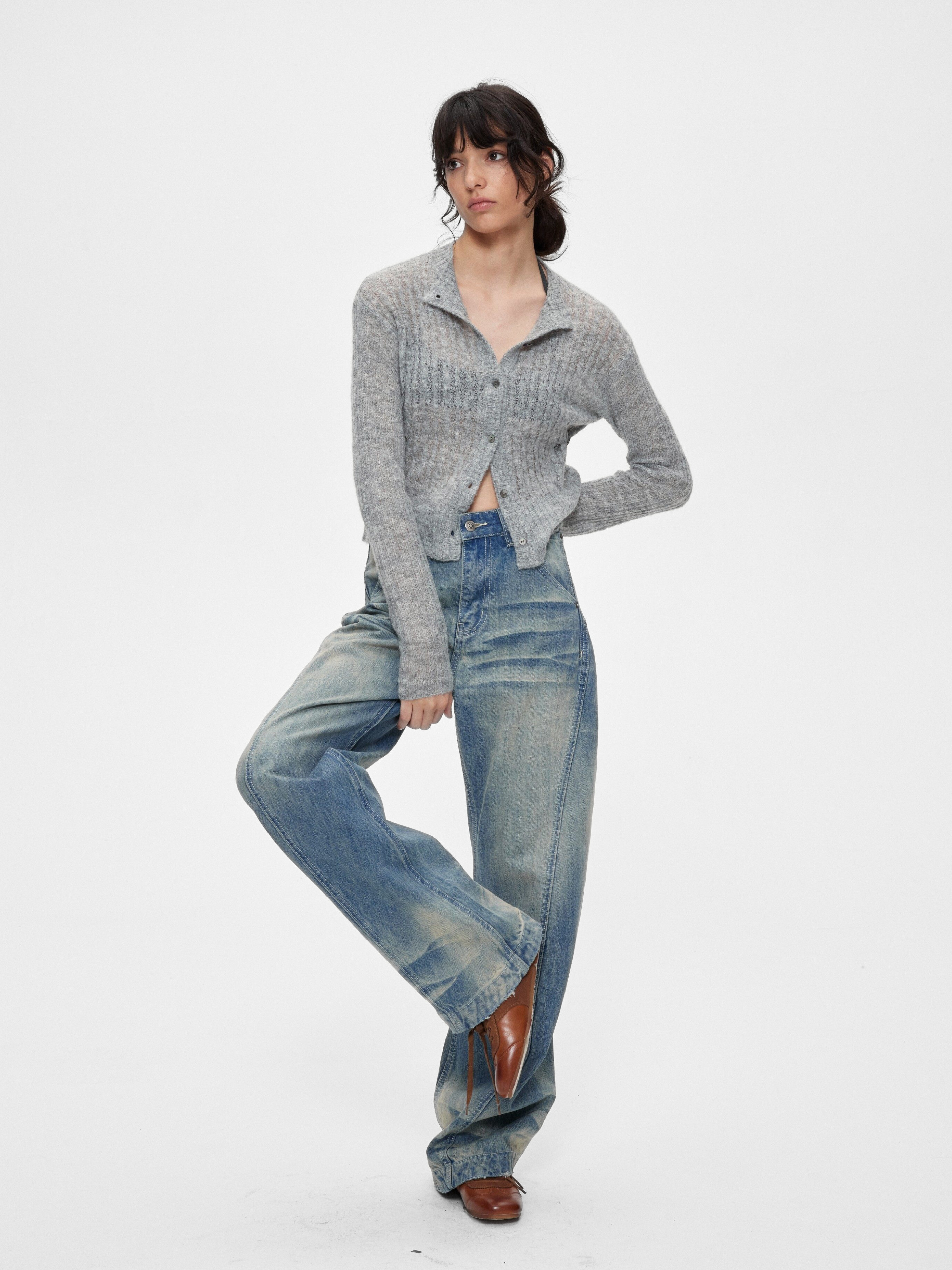 Ashglow - Women's Wool-Mohair Blend Buttoned Sweater