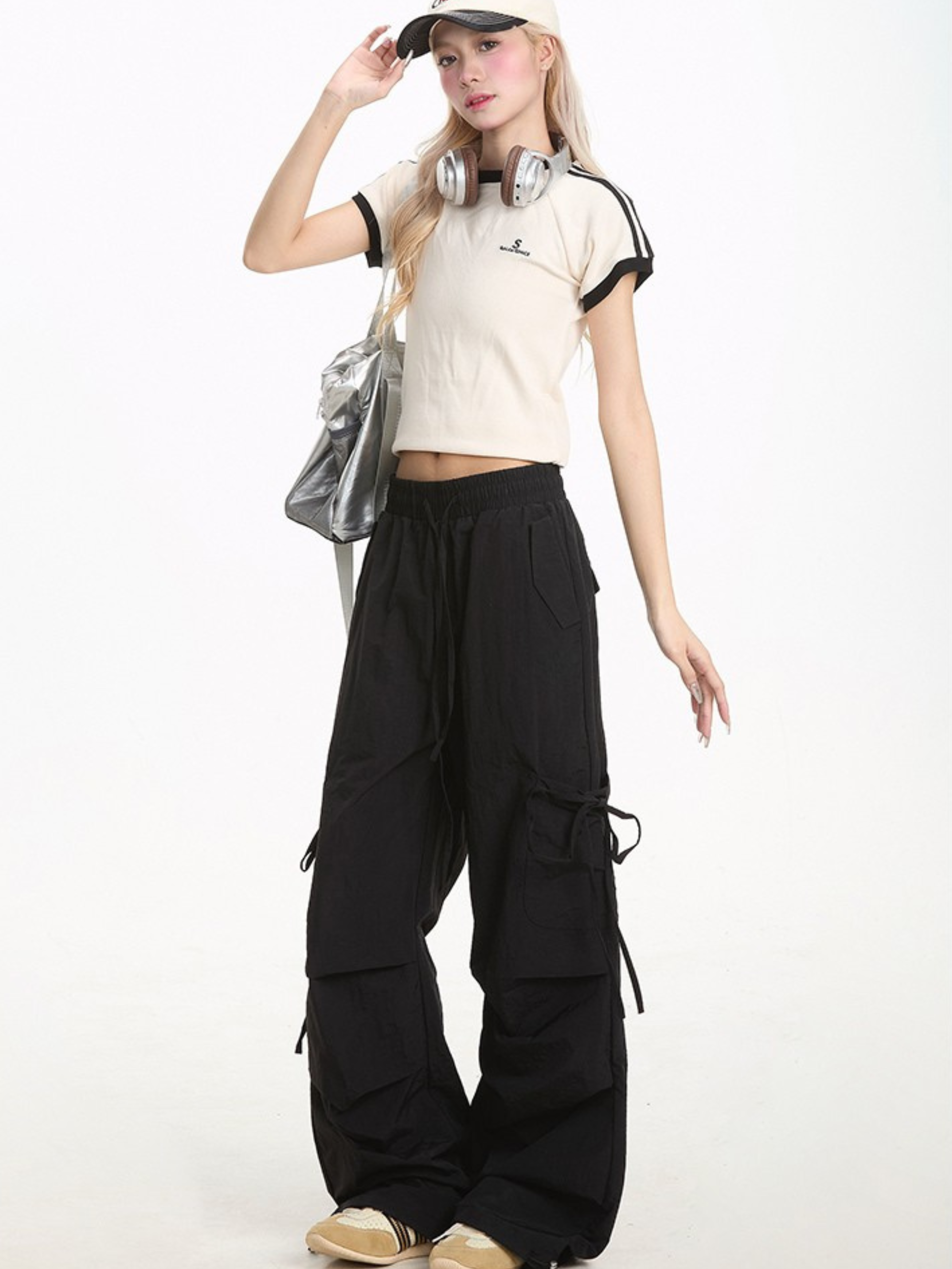 Aquarun - Women's Bow-Tie Strap Pleated Cargo Pants
