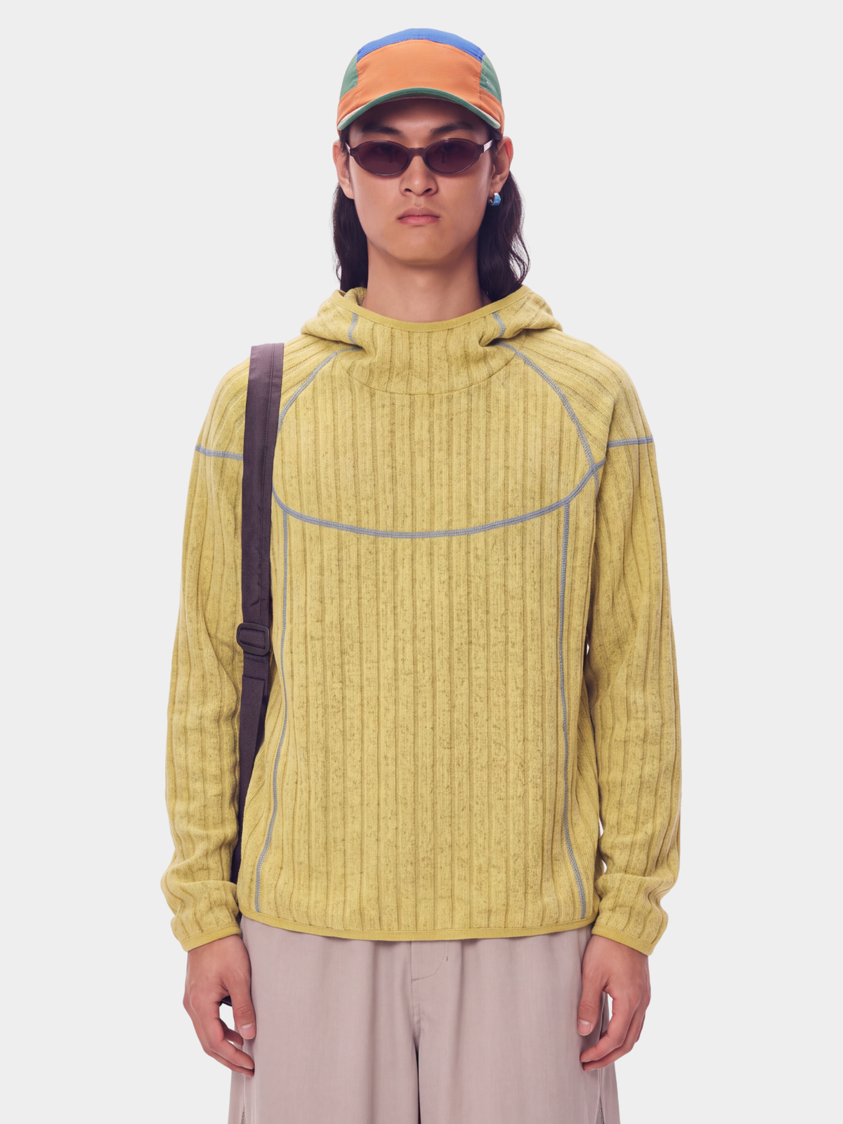FlipHush - Textured Contrast-Stripe Hooded T-Shirt
