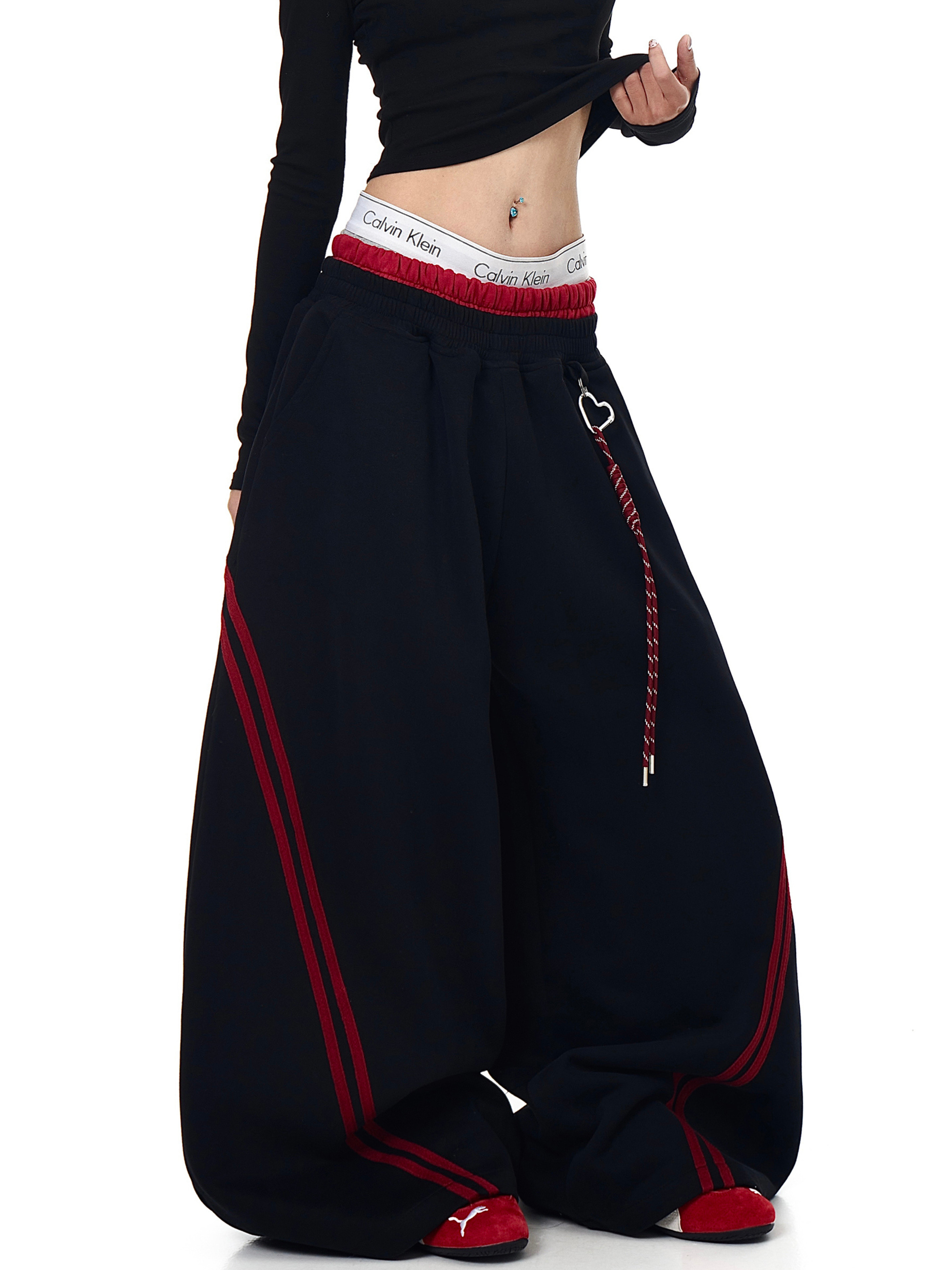 Iceveil -Women's Double-Waist Blade-Cut Wide-Leg Sweatpants