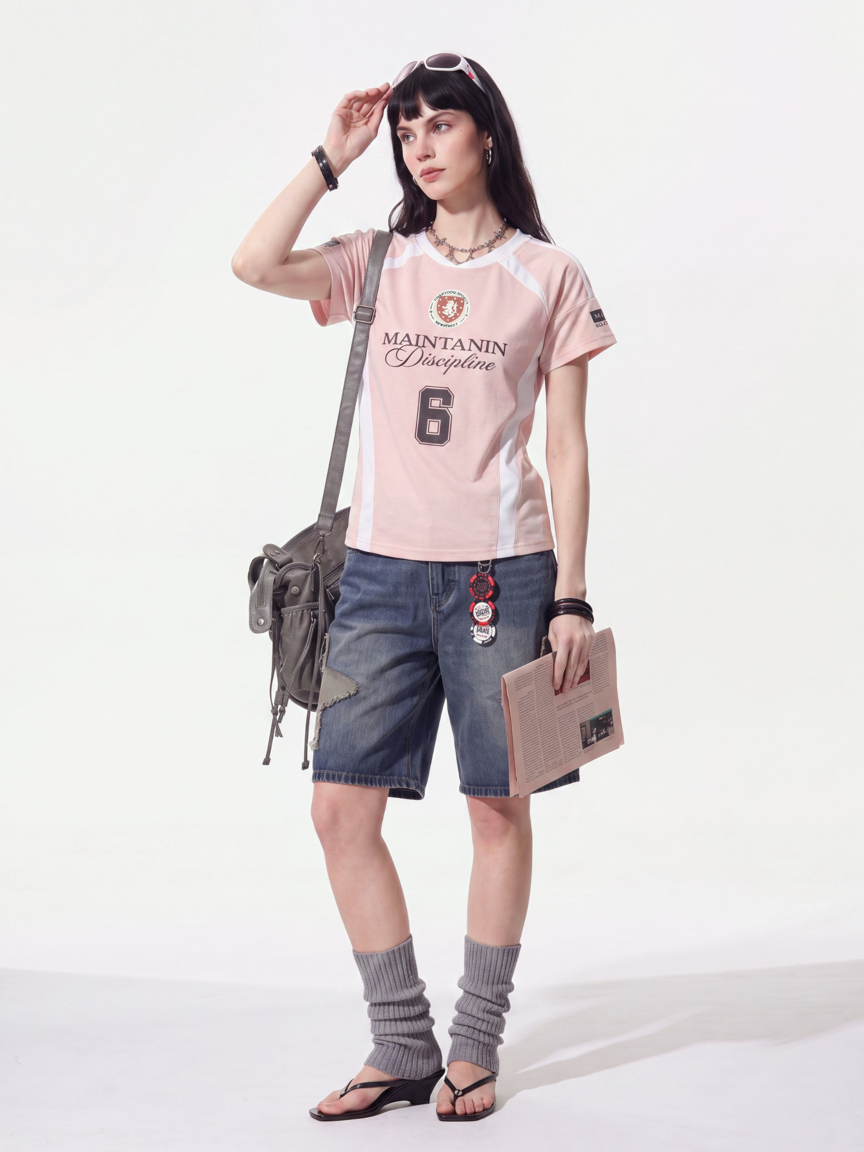 AlleyGlow - Women's Color-Block Letter Print Slim Fit T-Shirt