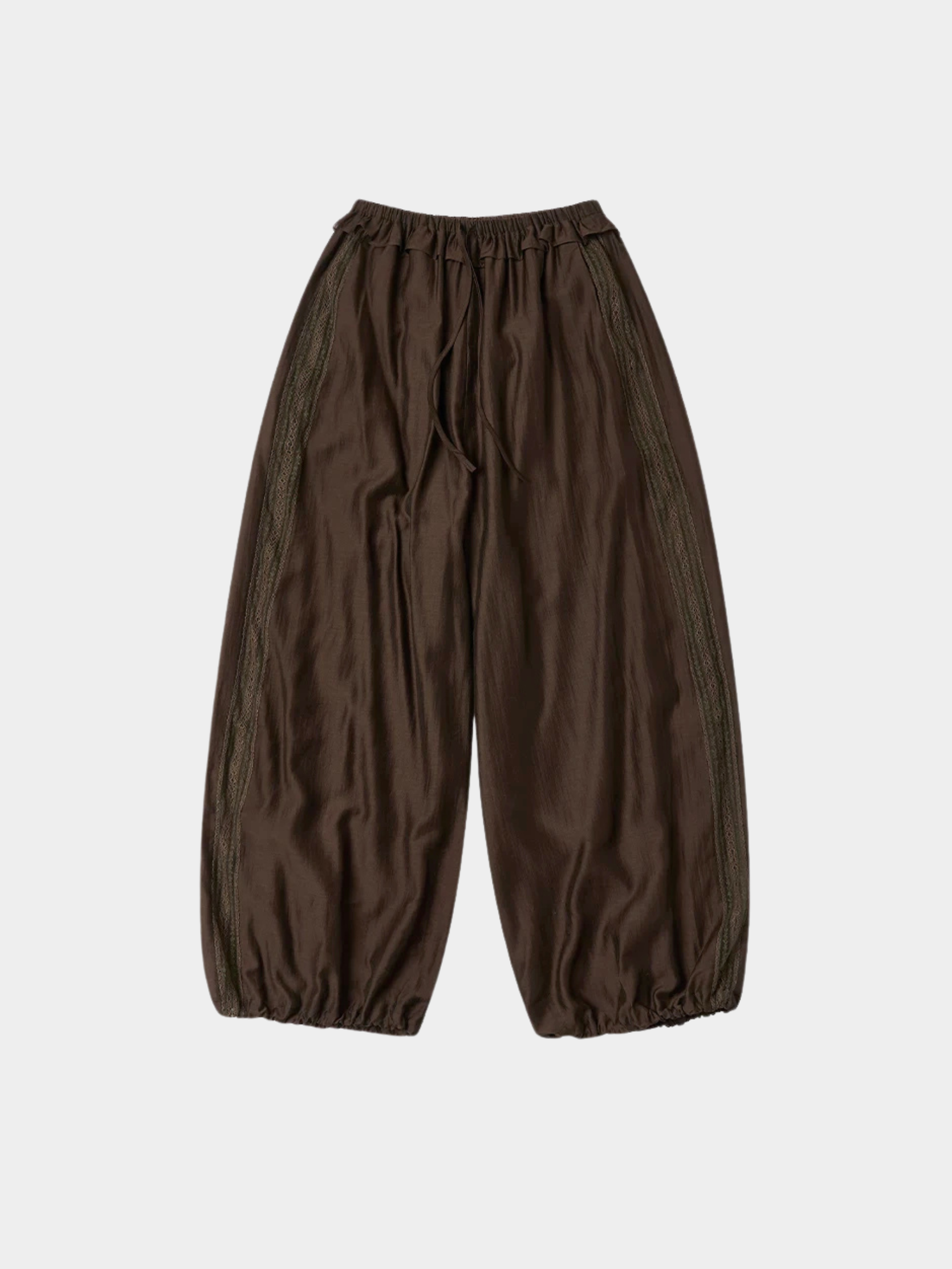 BirchWisp - Women's Lace Panel Drawstring Waist Balloon Pants