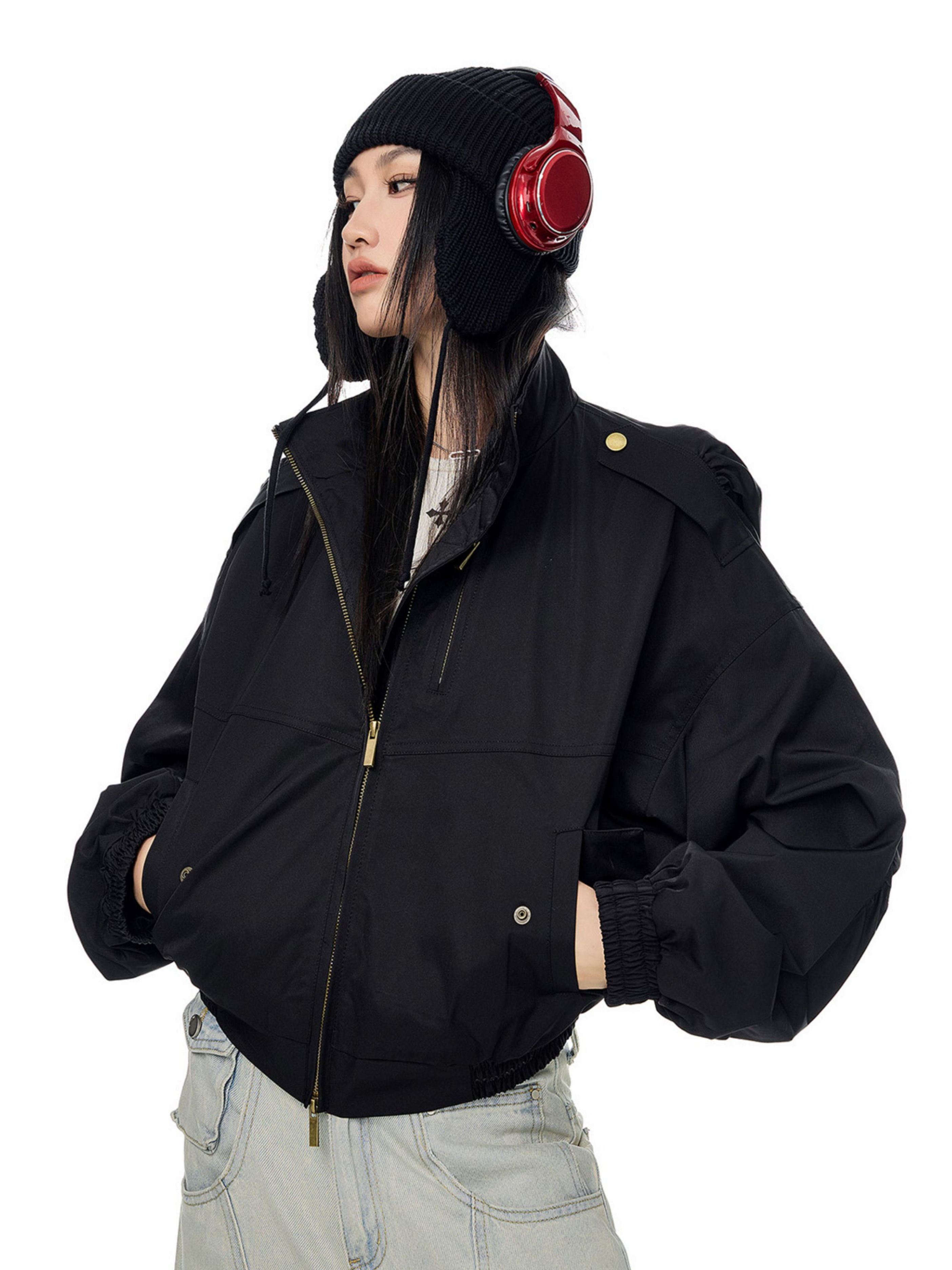 StoneCrate - Women's Stand Collar Short Utility Jacket