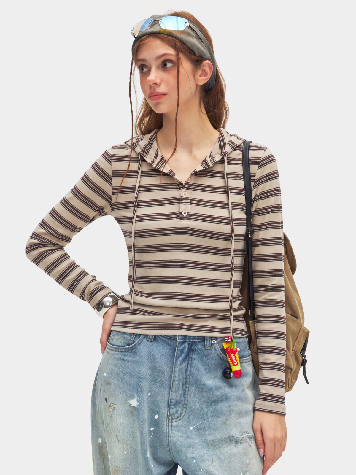 HueDrift - Women's Striped Slim Fit Hooded Base Layer Top