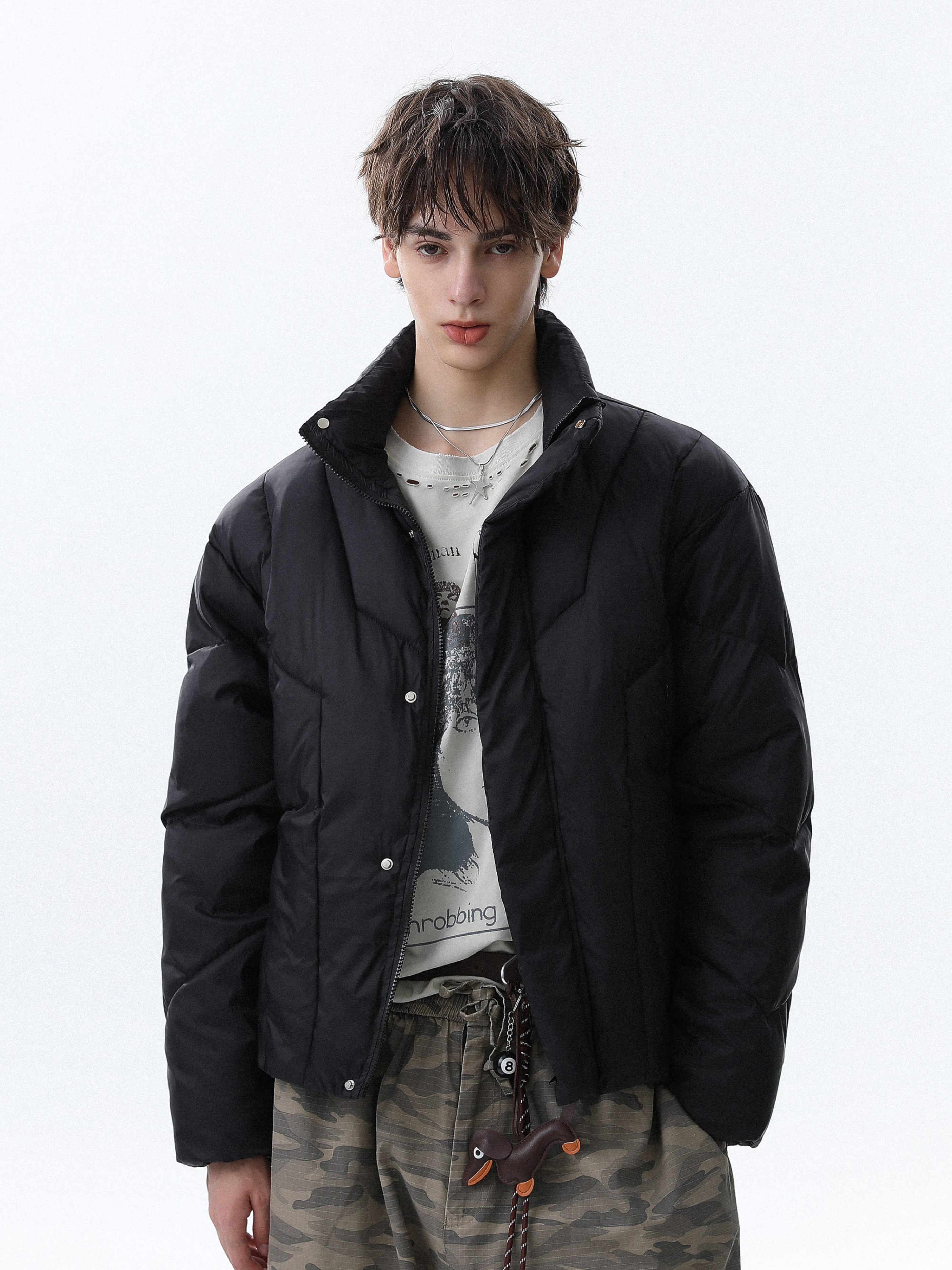 Summitline - Unisex Solid Color Stand Collar Quilted Padded Jacket