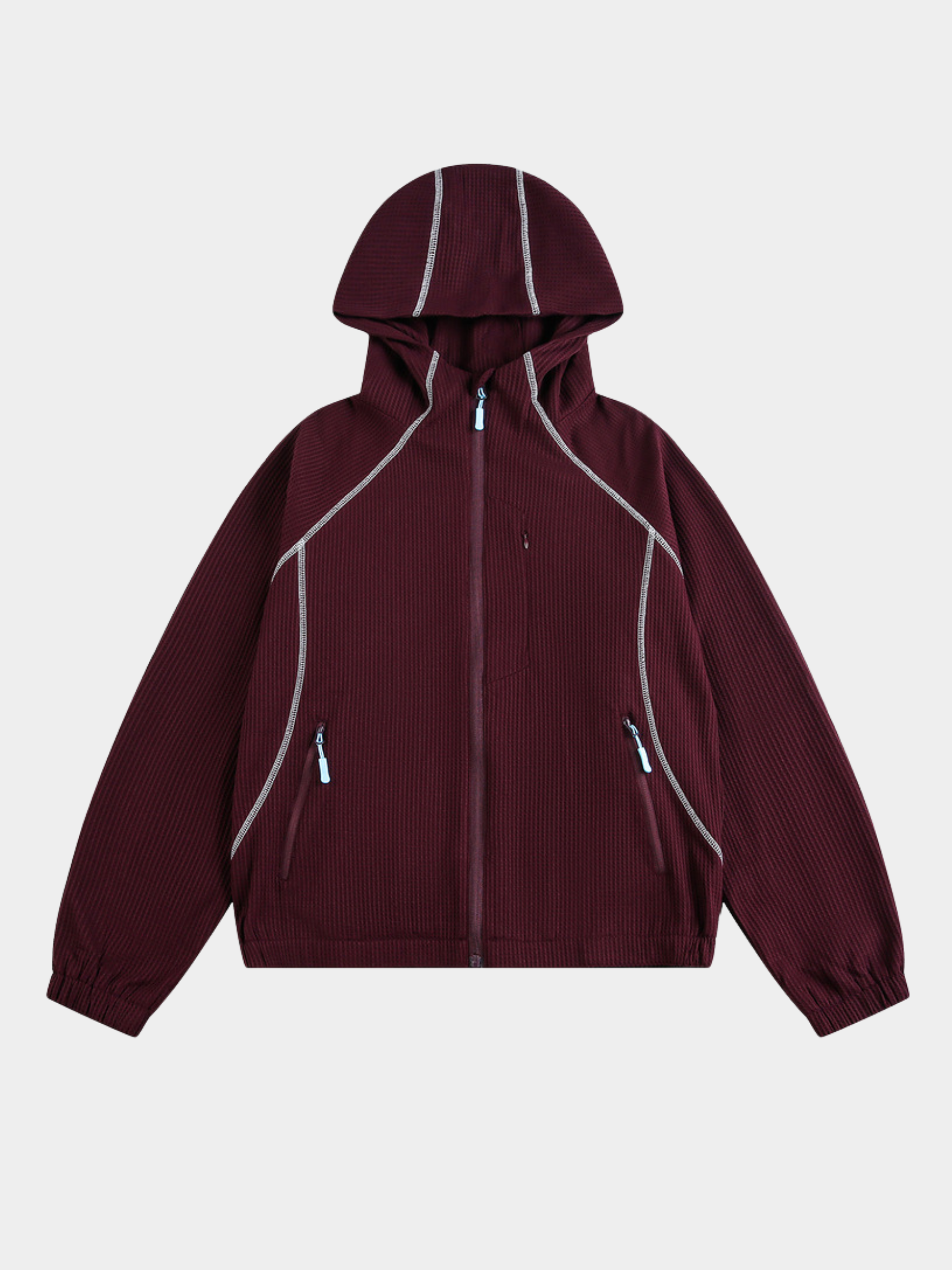 SplitVeil - Unisex Waffle Texture Contrast Stitch Zip-Up Jacket