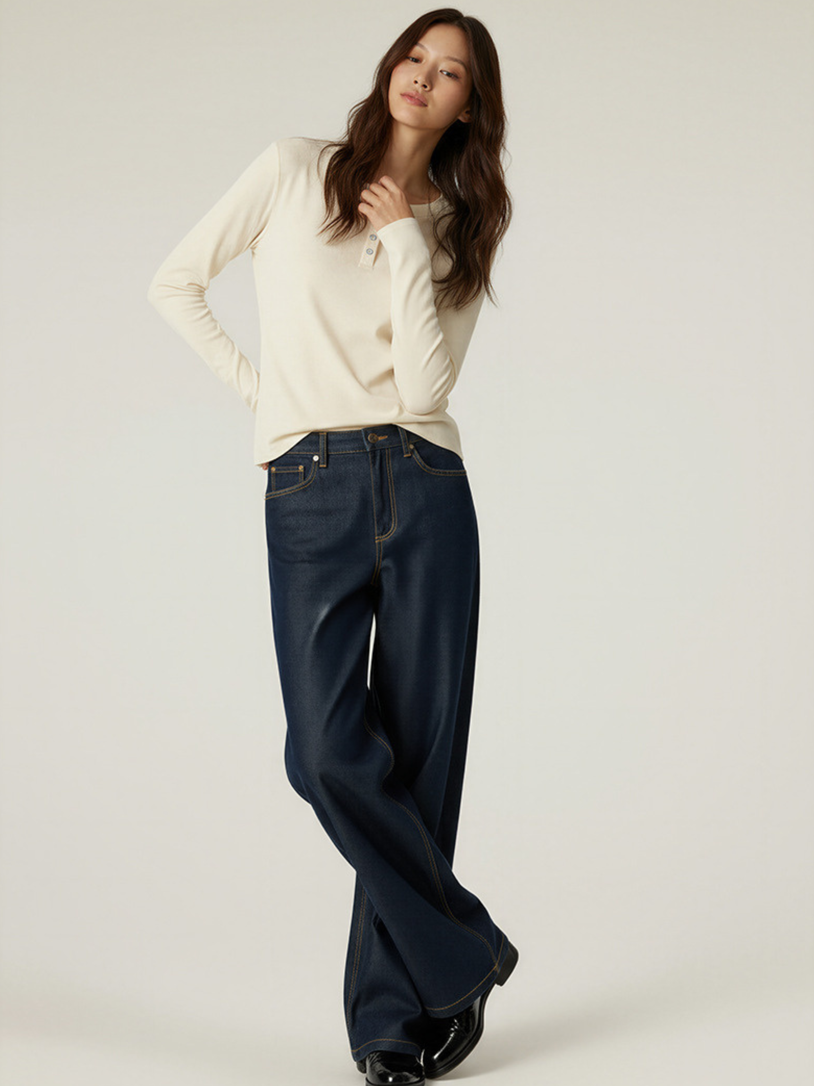 Ashford - Women's TENCEL™ Henley Neck Slim-Fit Long Sleeve Tee