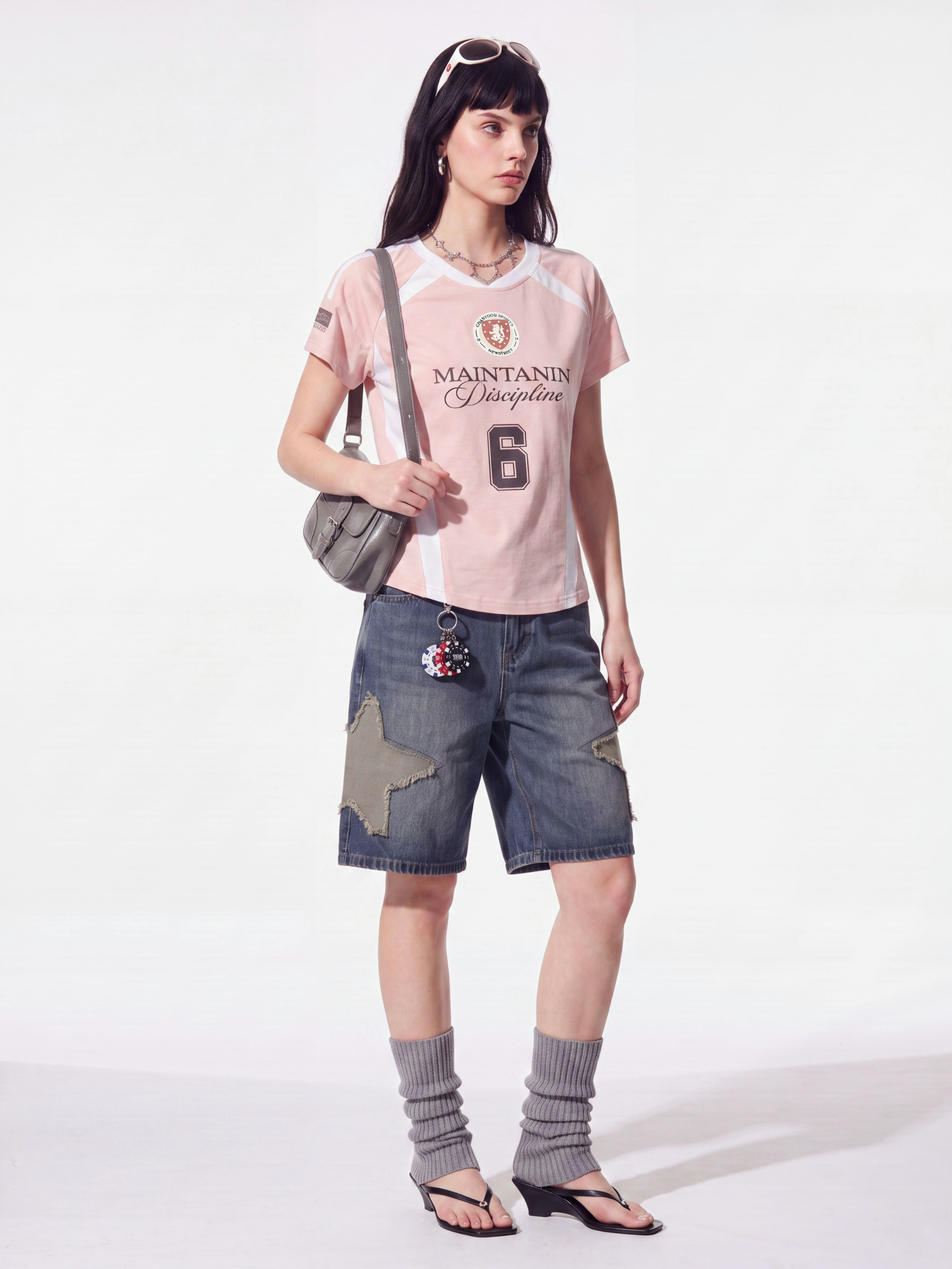AlleyGlow - Women's Color-Block Letter Print Slim Fit T-Shirt