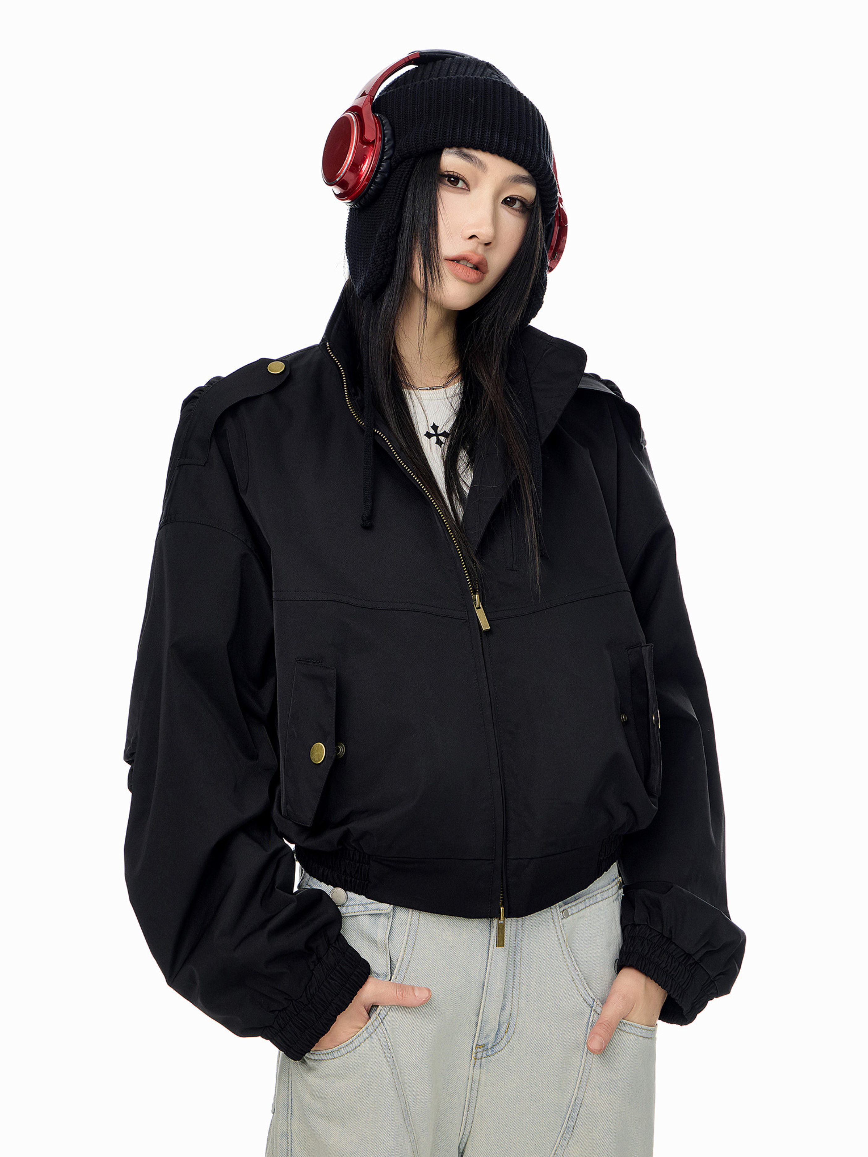 StoneCrate - Women's Stand Collar Short Utility Jacket