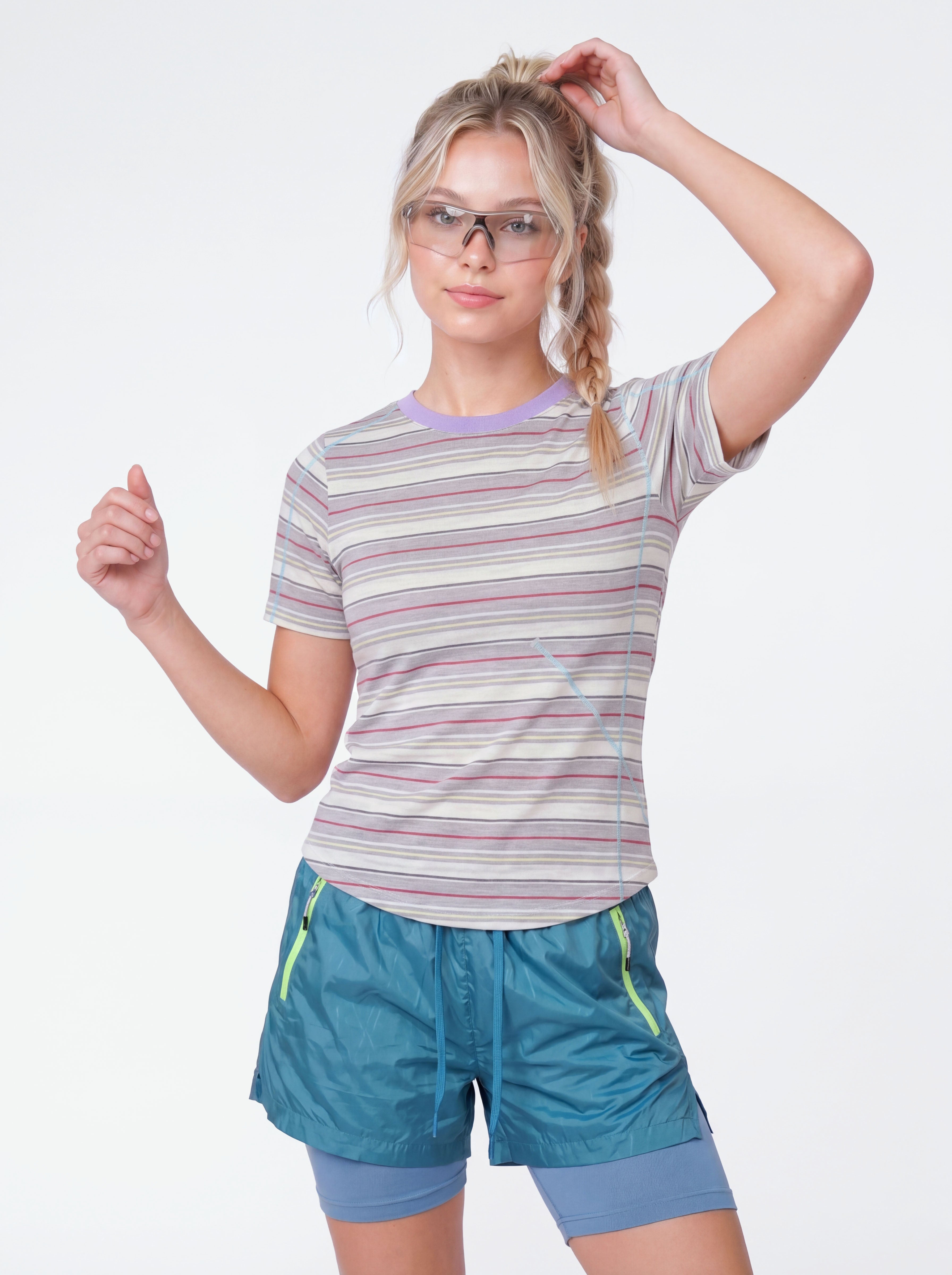 Alpenglow - Women's Breathable Quick-Dry Color-Block Stripe T-Shirt