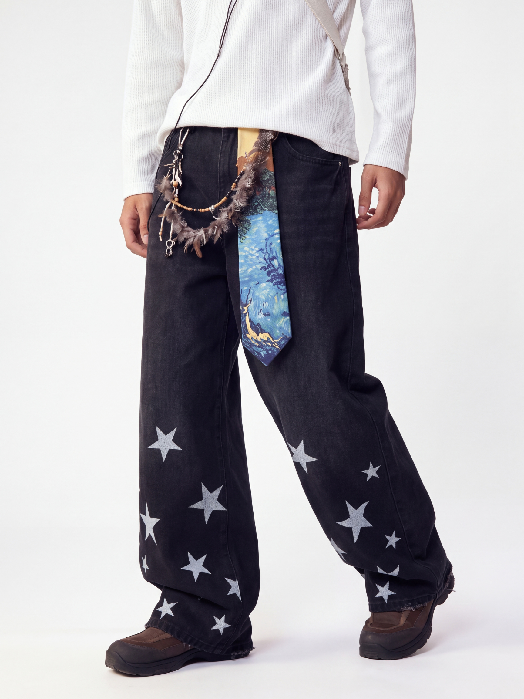 Fieldtrace - Unisex Washed Gradient Star-Print Baggy Jeans
