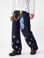 Fieldtrace - Washed Gradient Star-Print Baggy Jeans