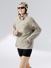 Nightthorn - Wave Pattern Fleece Zip-Up Sweatshirt