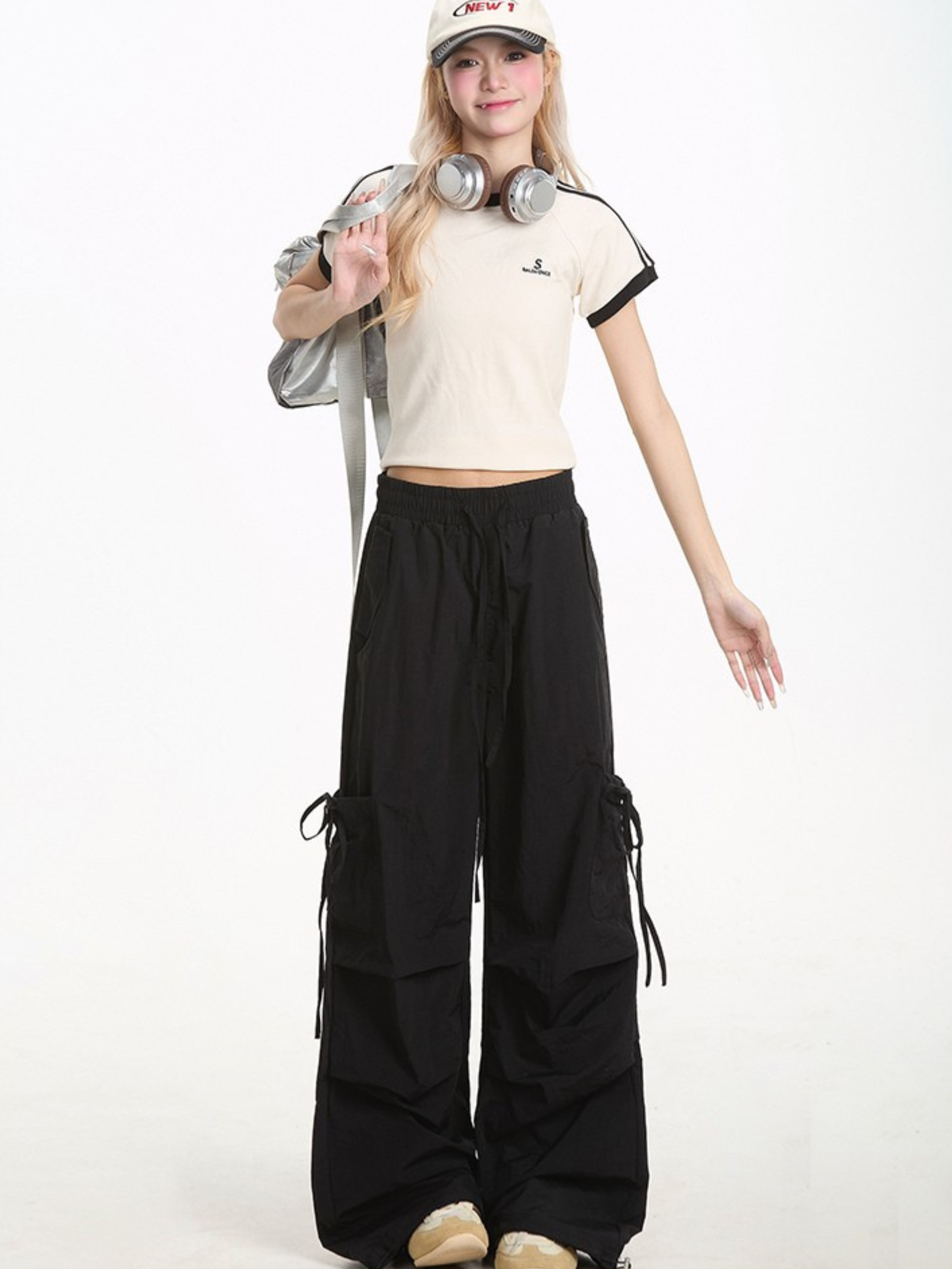 Aquarun - Women's Bow-Tie Strap Pleated Cargo Pants