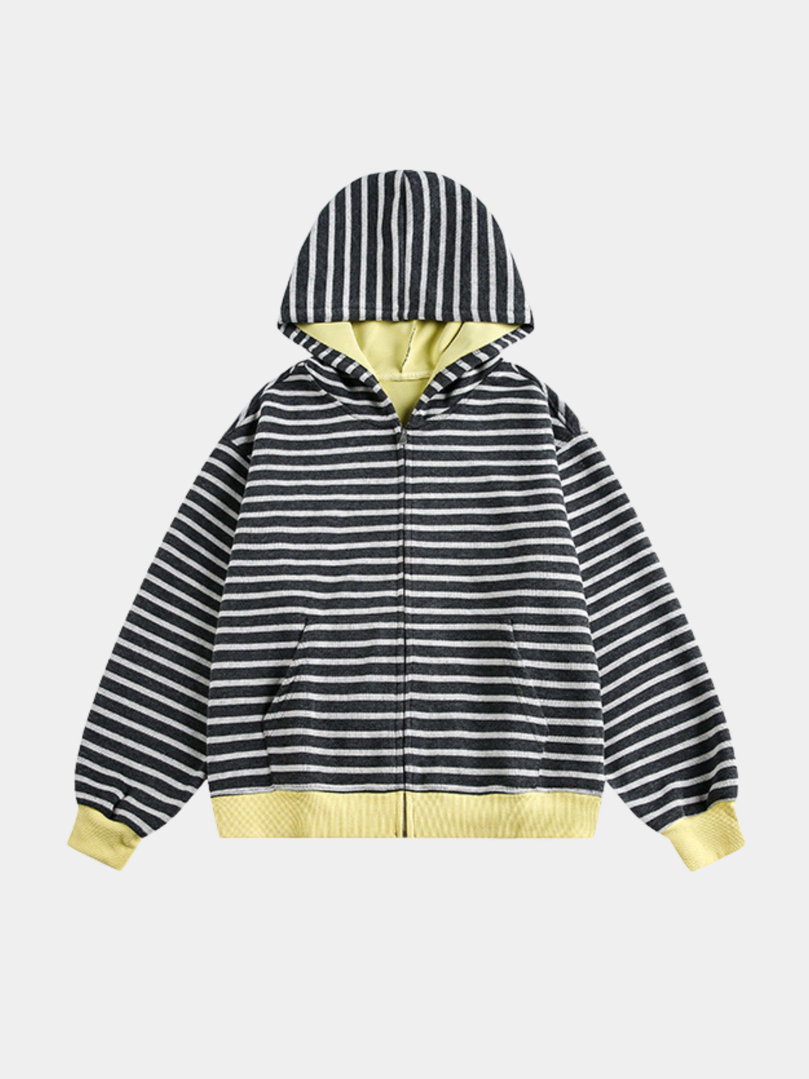 Ashrise - Unisex Striped Color-Block Hooded Zip-Up Sweatshirt