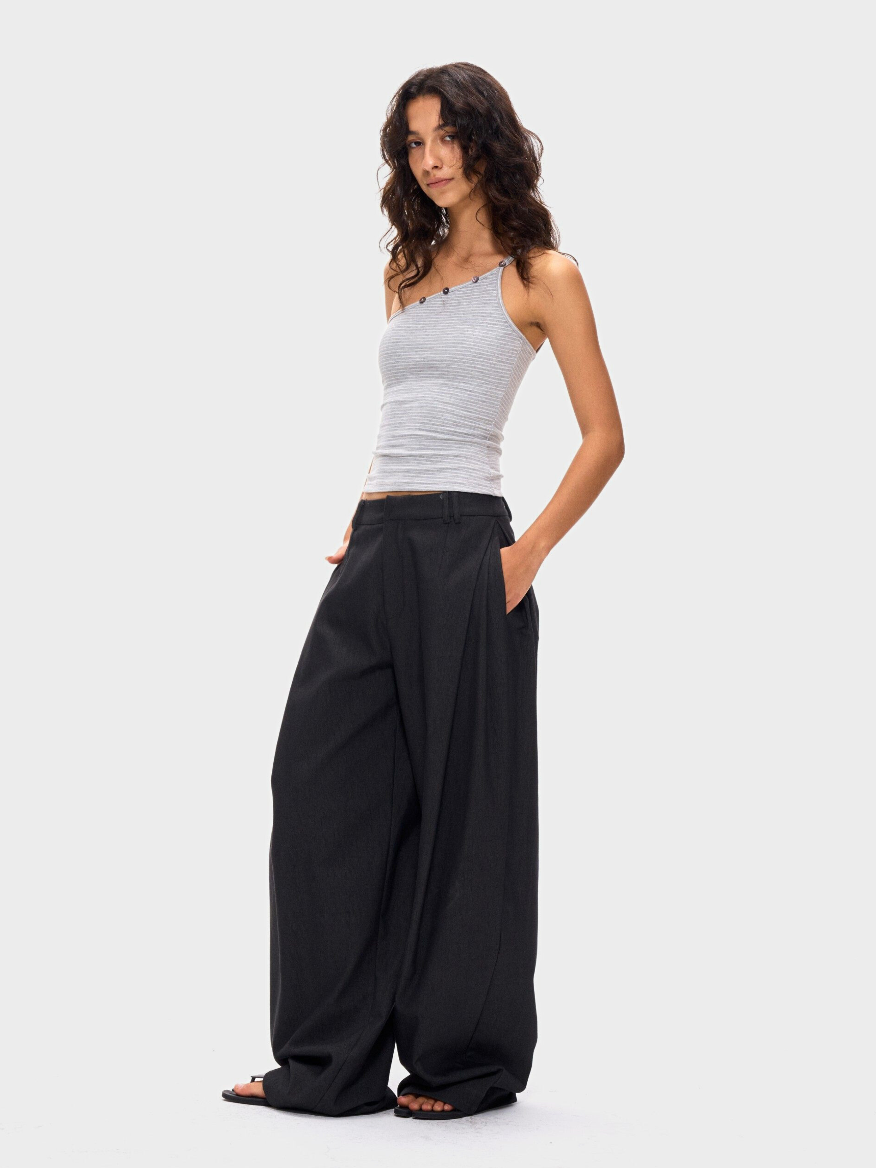 Ashcrest - Women's Draped Curved Pleated Straight-Leg Pants