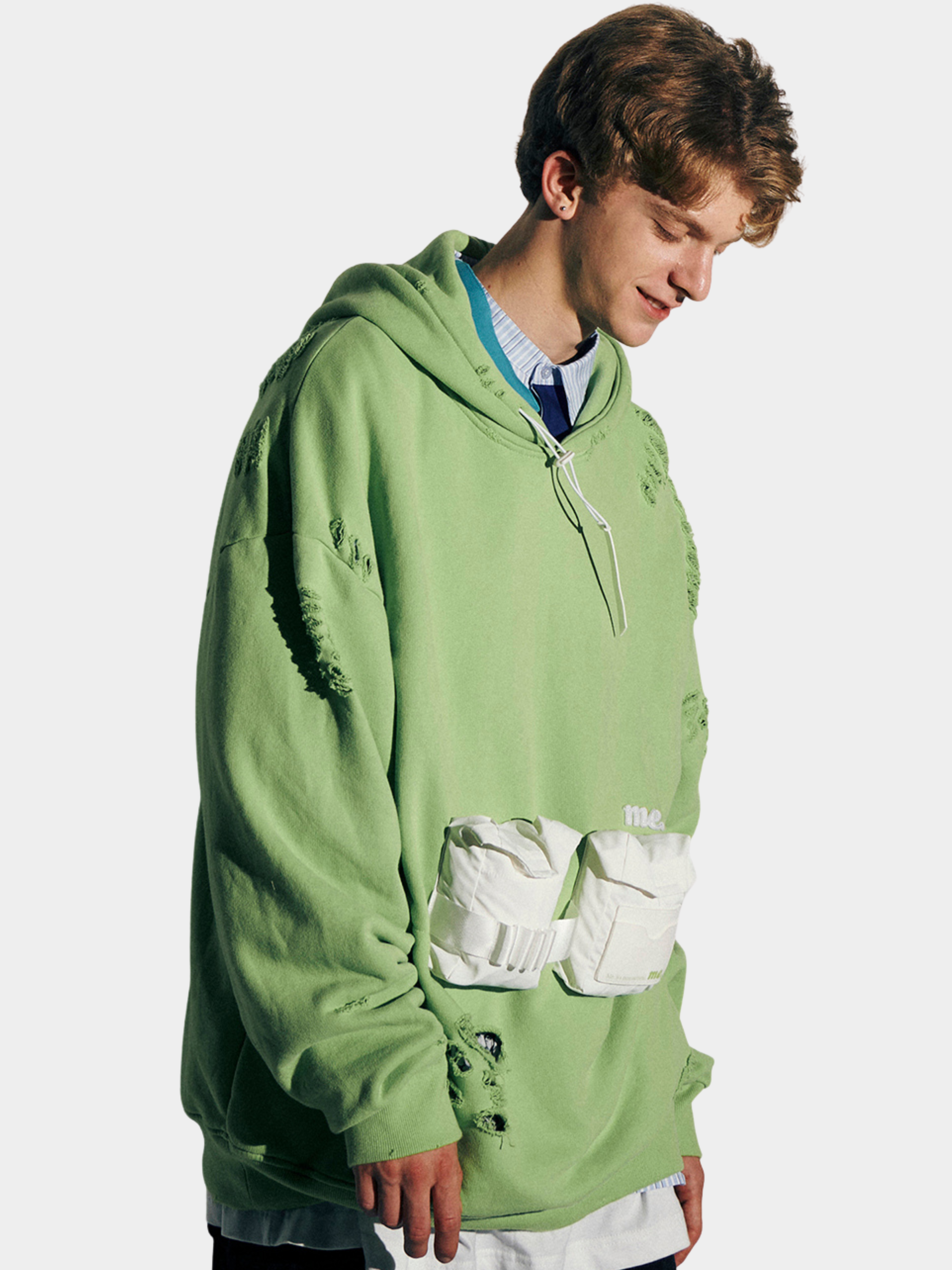 HeatLamp - Men's Washed Distressed Embroidered Pocket Hoodie