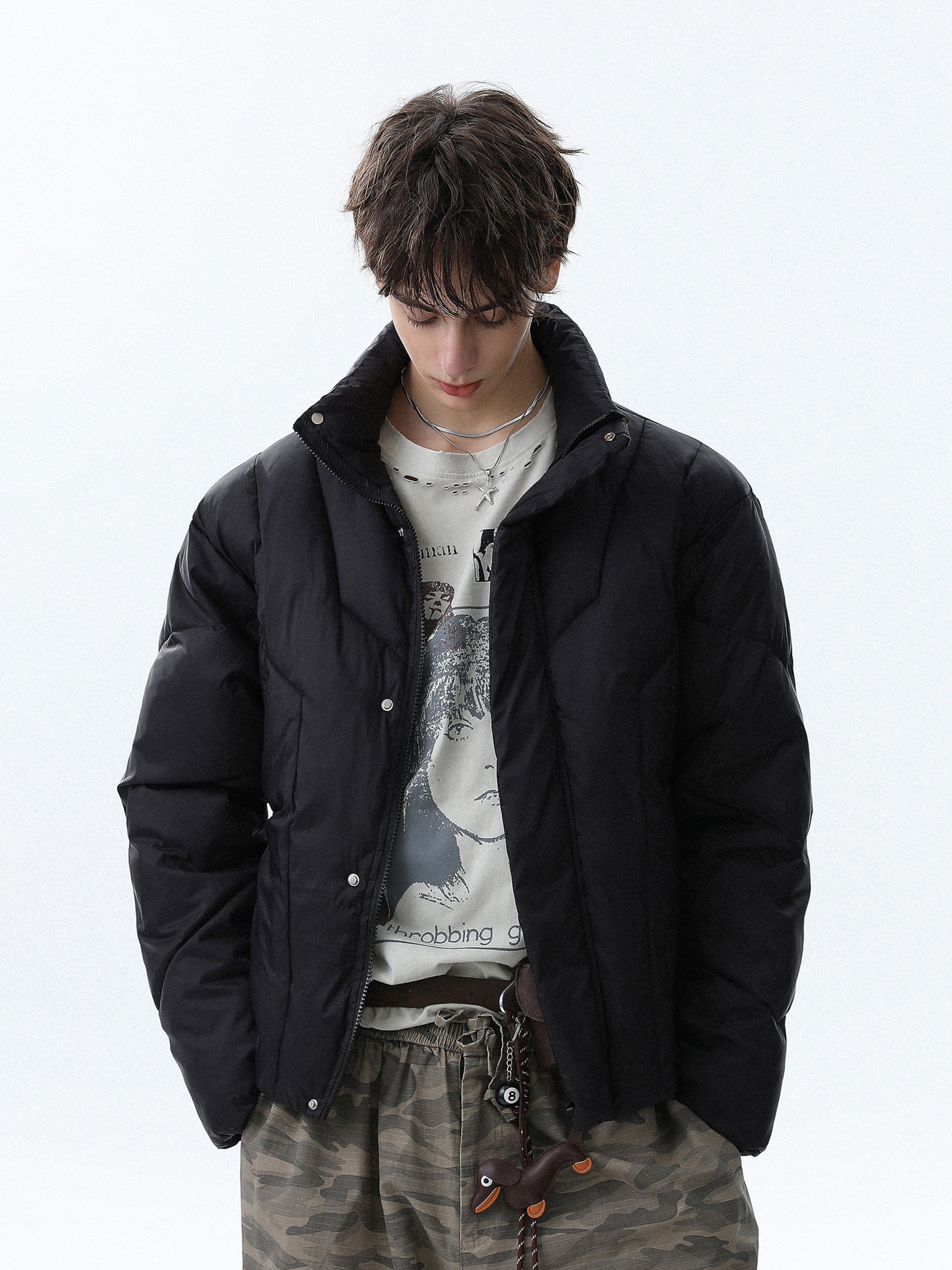 Summitline - Unisex Solid Color Stand Collar Quilted Padded Jacket