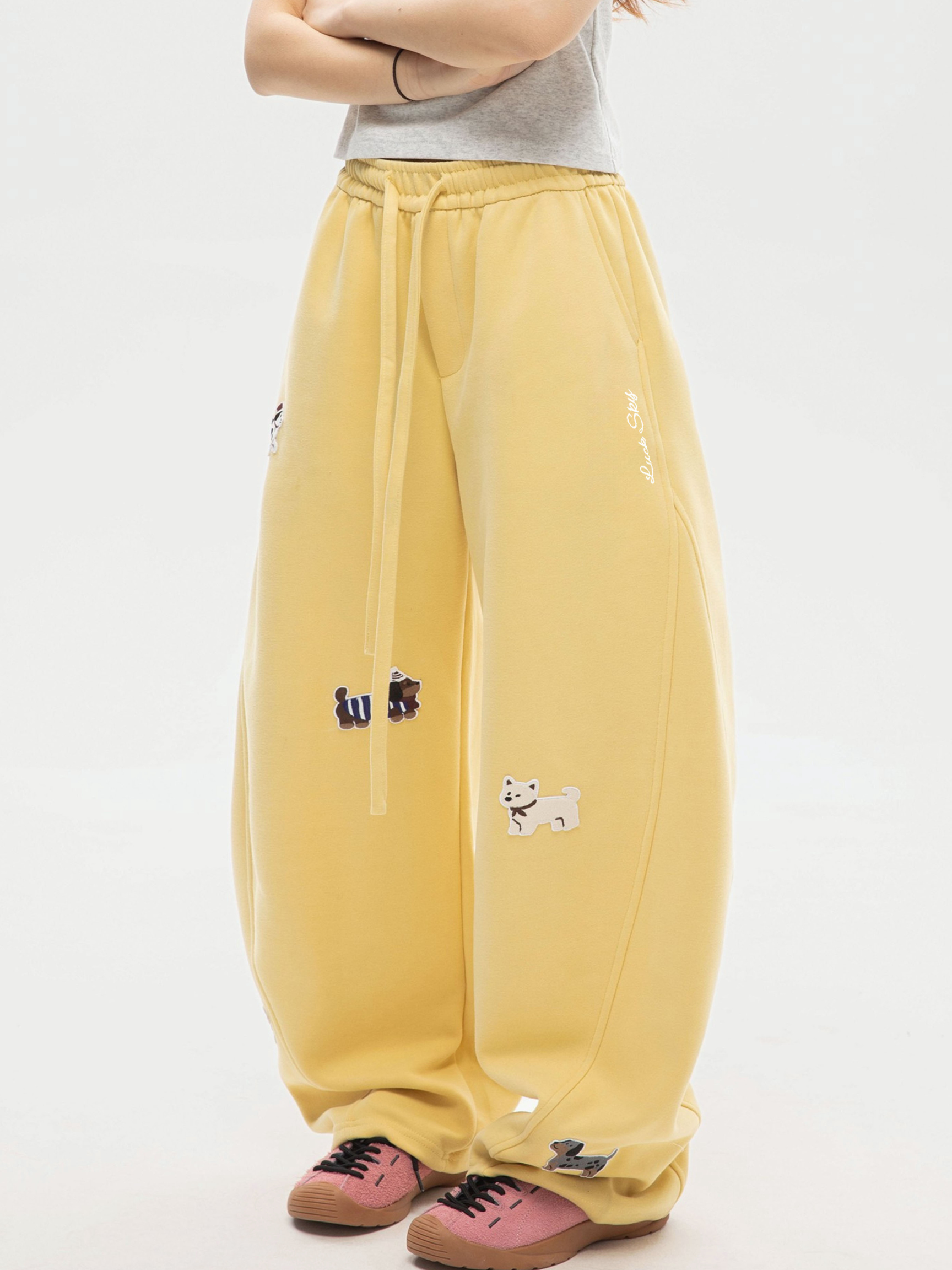 FrostView - Women's Dachshund Patch Embroidery Straight Leg Pants