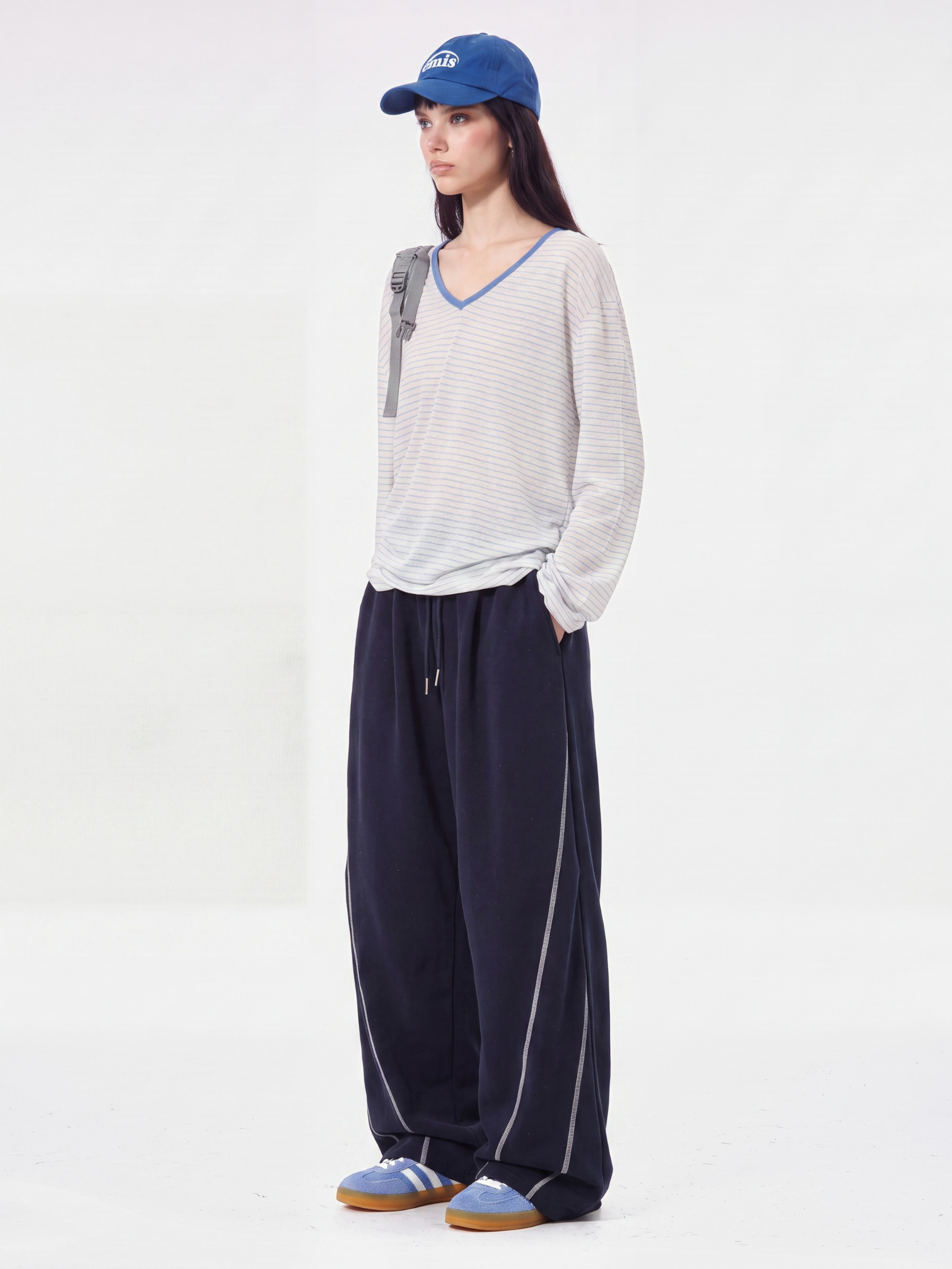 TraceSway - Women's Contrast Stitch Wide-Leg Pants