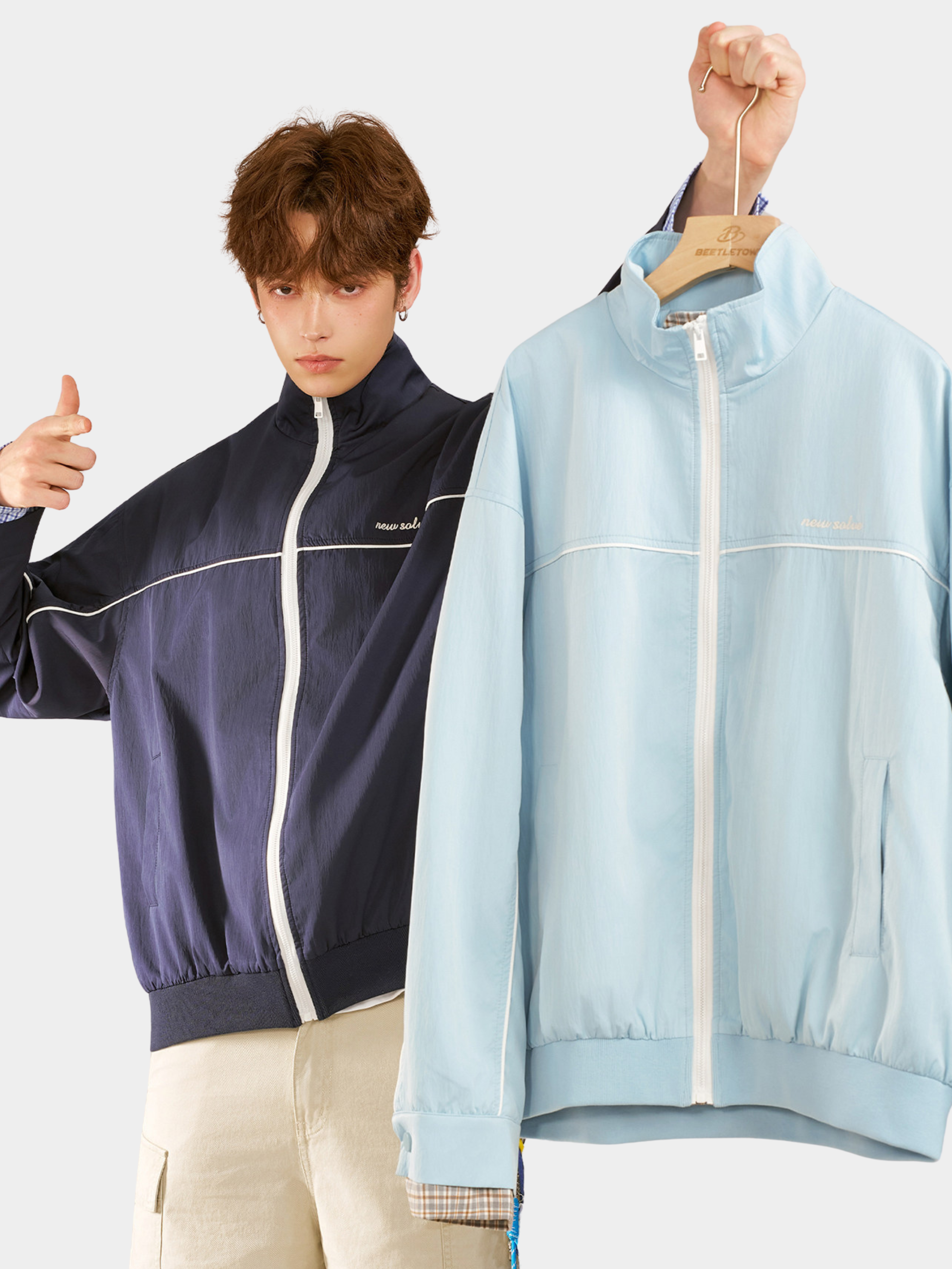 HawkRoc - Unisex Stand Collar Plaid Utility Jacket