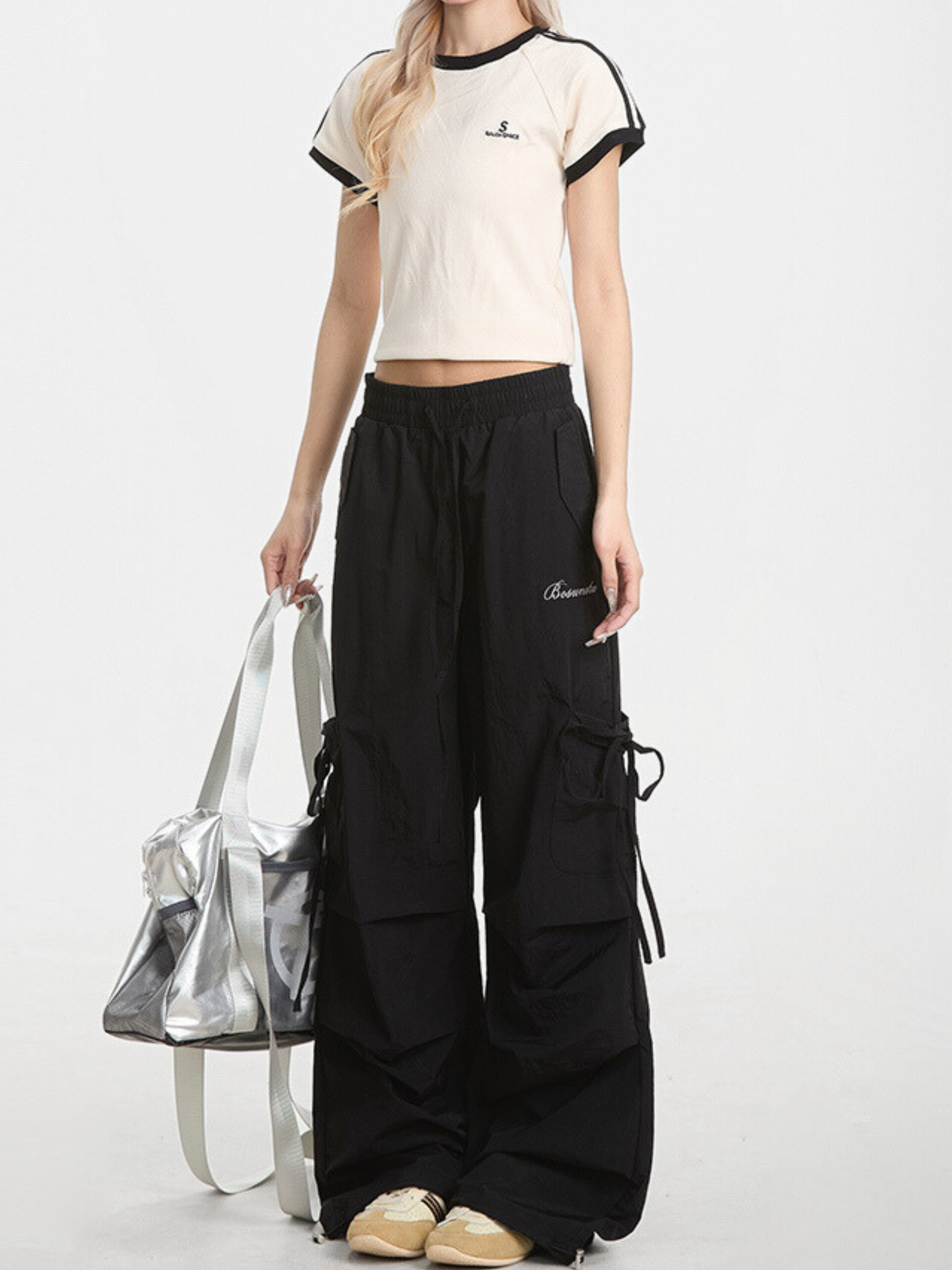 Aquarun - Women's Bow-Tie Strap Pleated Cargo Pants