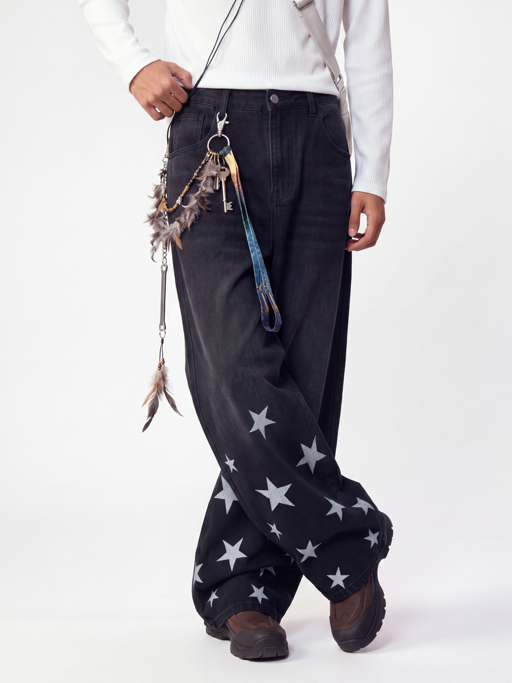 Fieldtrace - Unisex Washed Gradient Star-Print Baggy Jeans