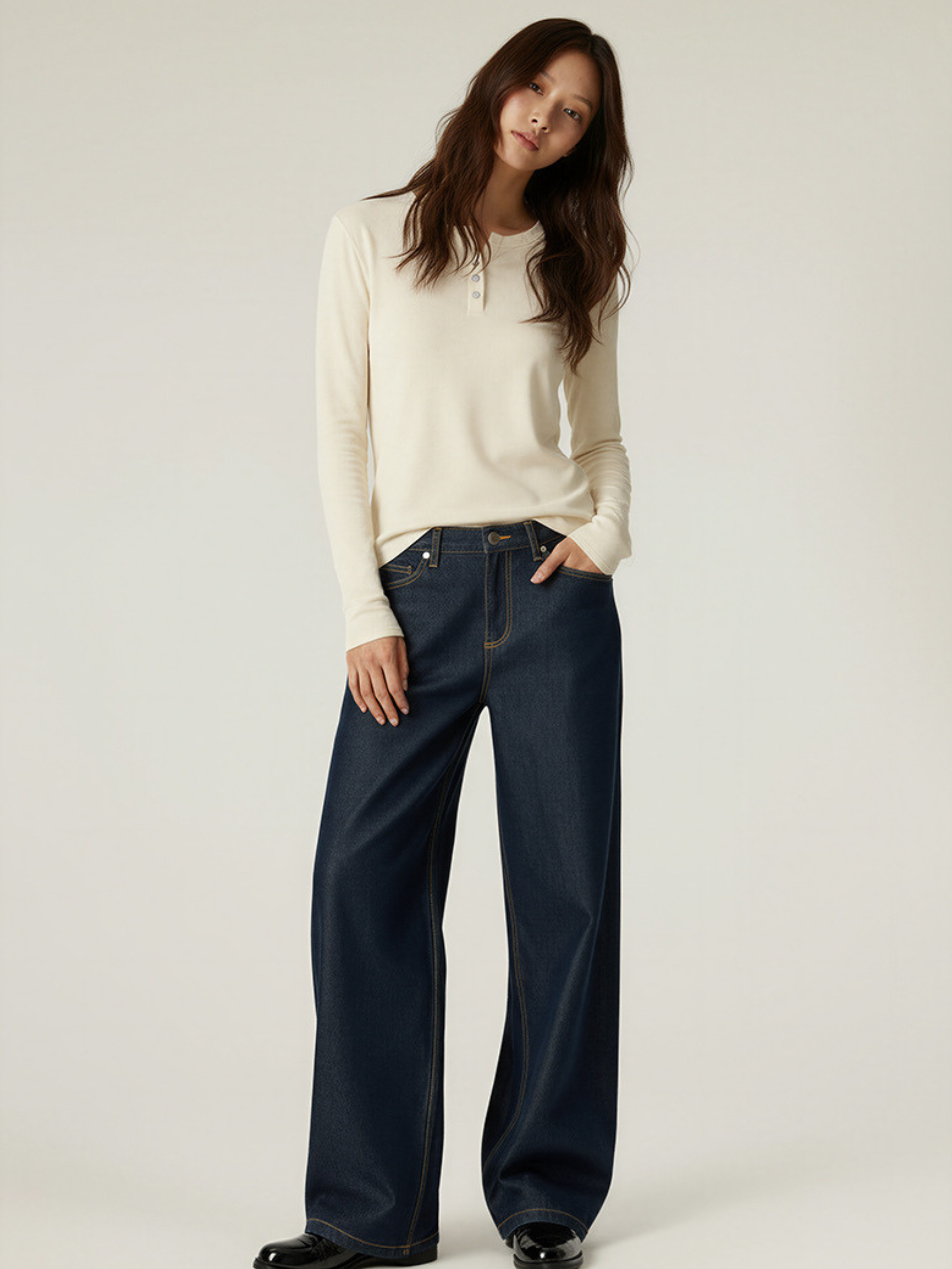 Ashford - Women's TENCEL™ Henley Neck Slim-Fit Long Sleeve Tee