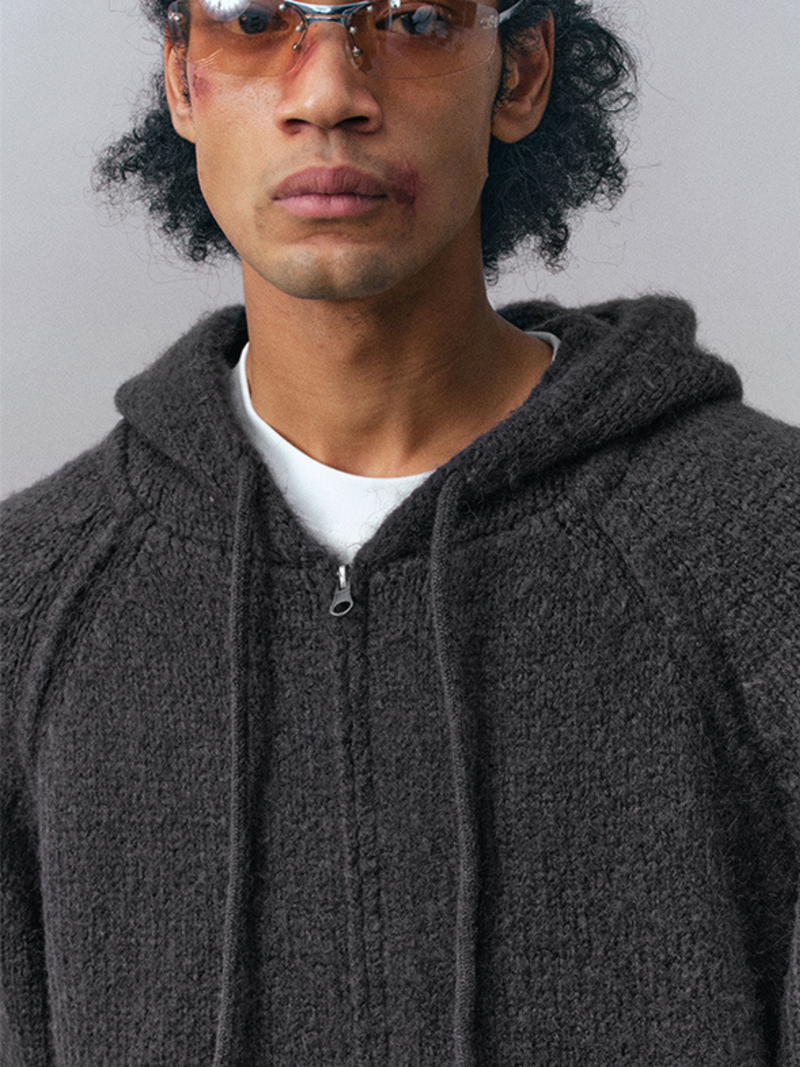 Ravensoul - Unisex Loose-Fit Zip-Up Hooded Knit Sweater