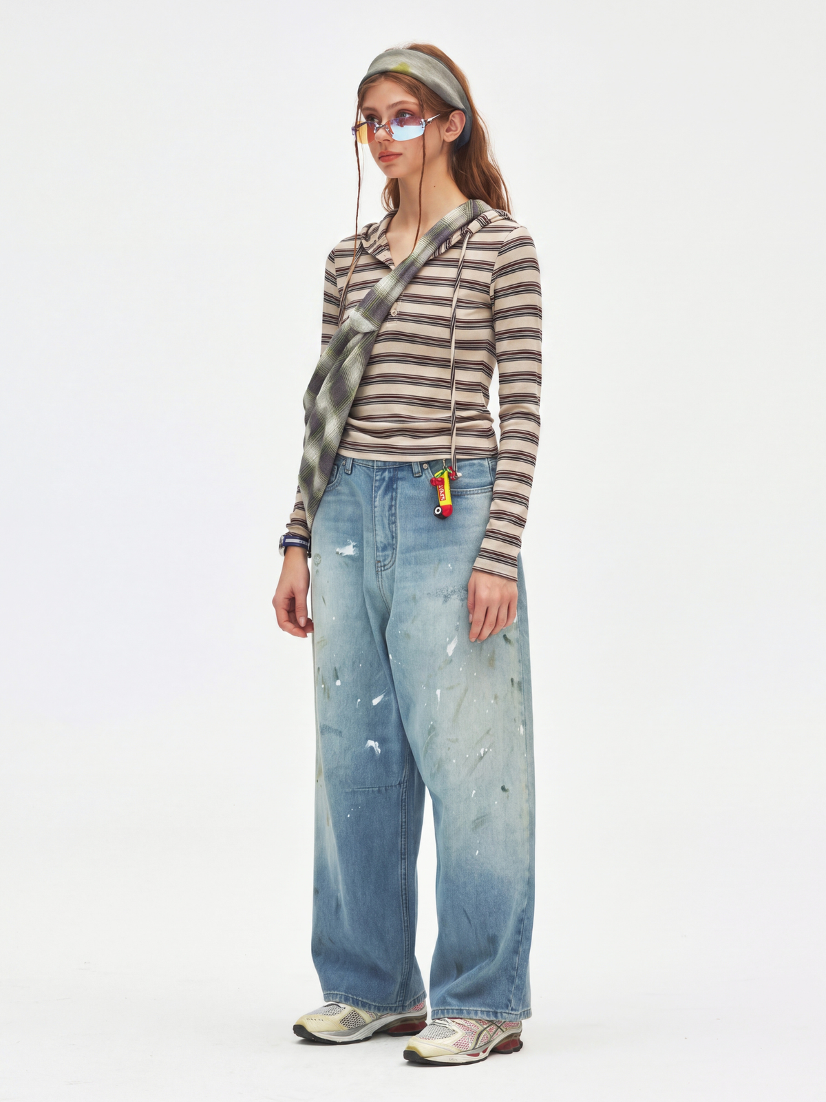 HueDrift - Women's Striped Slim Fit Hooded Base Layer Top
