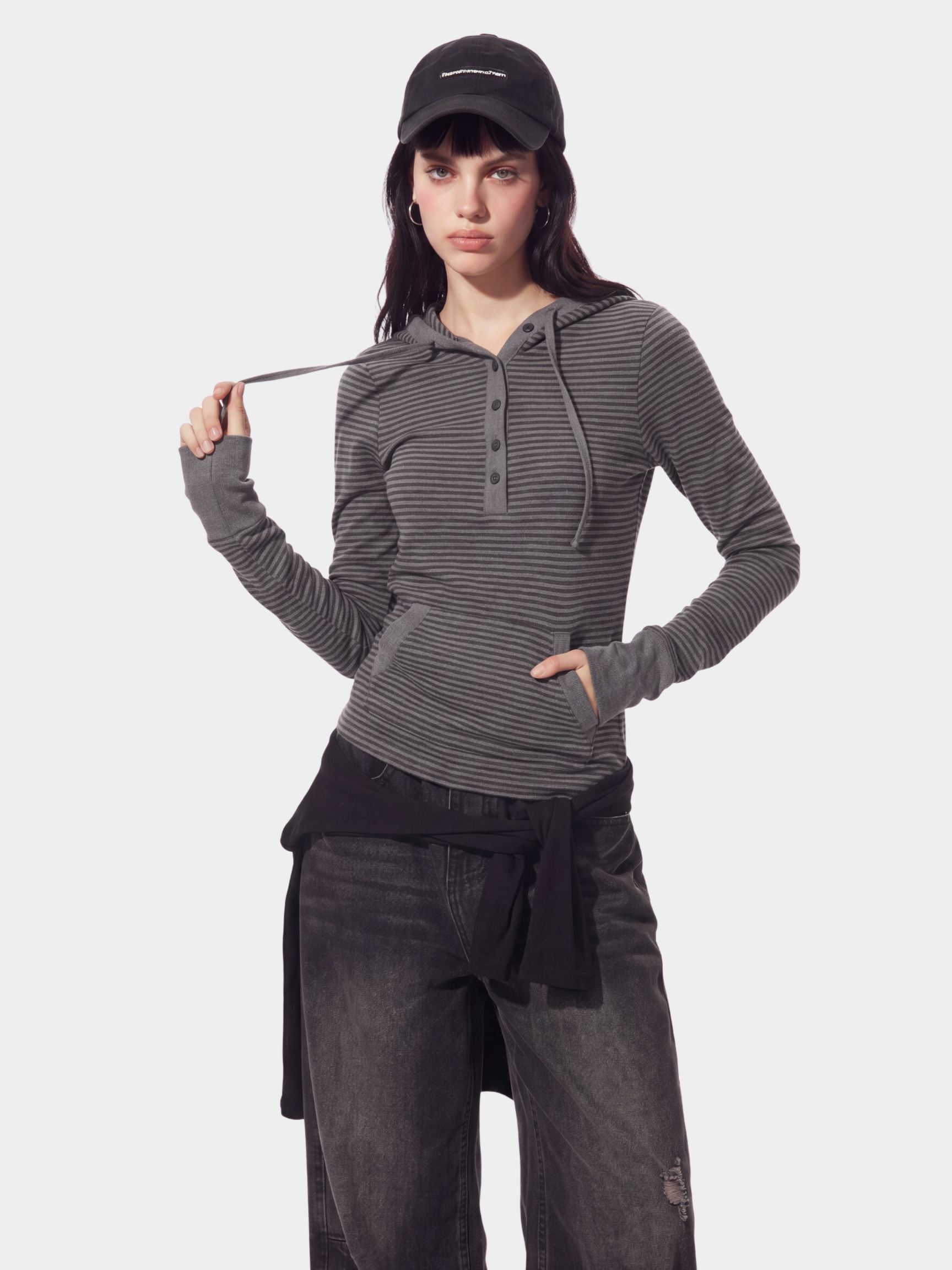 SlimDrift - Women's Striped Slim-Fit Hooded Long Sleeve T-Shirt
