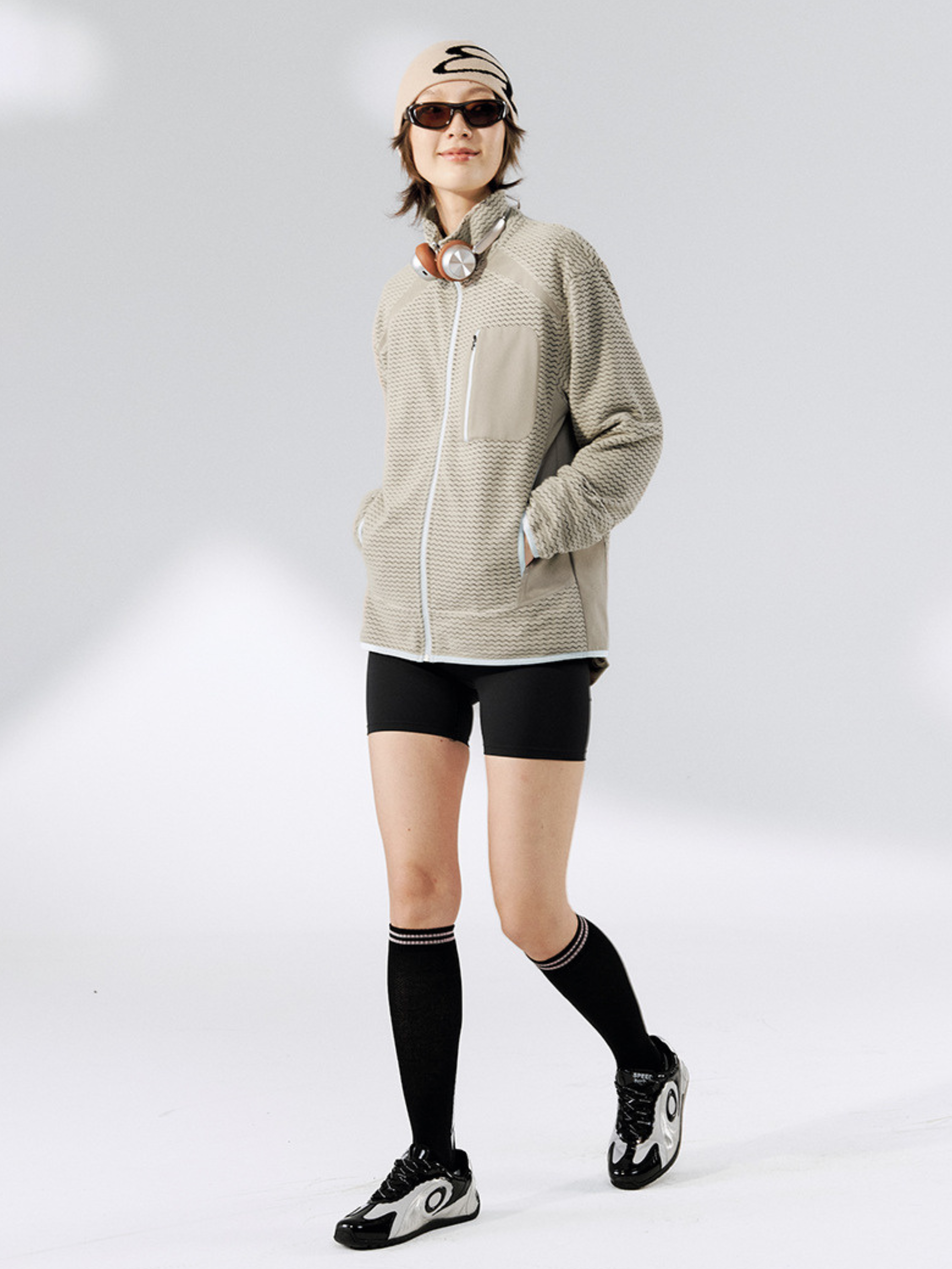 Nightthorn - Unisex Wave Pattern Fleece Zip-Up Sweatshirt