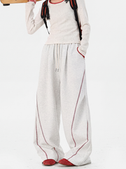 TraceSway - Women's Contrast Stitch Wide-Leg Pants